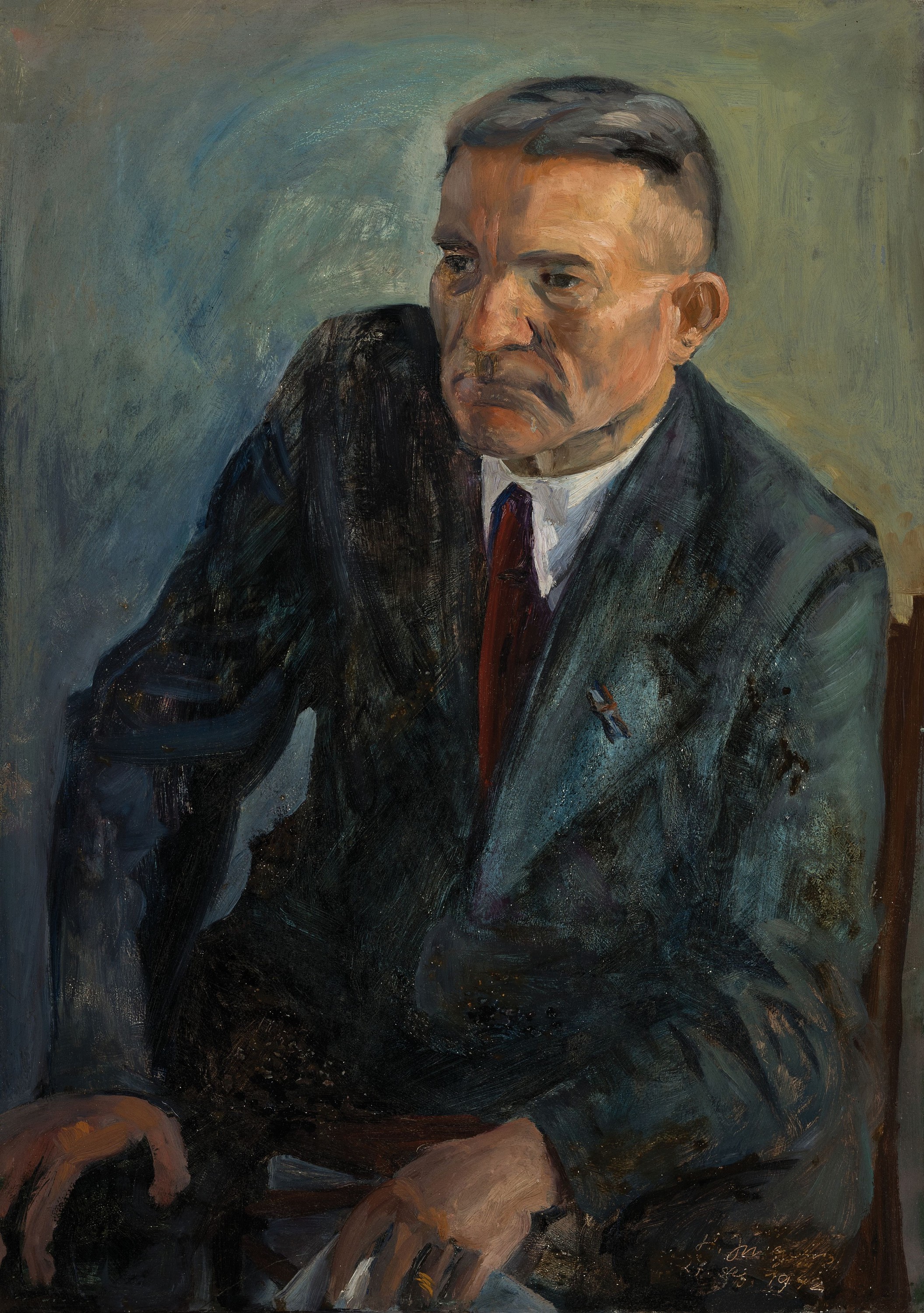 Detail a: Hermann Jürgens, 1914 Heidelberg-1967 Godramstein, Porträtpaar, älterer Herr im Anzug und ältere Frau, wohl die Eltern des Künstlers, ...
