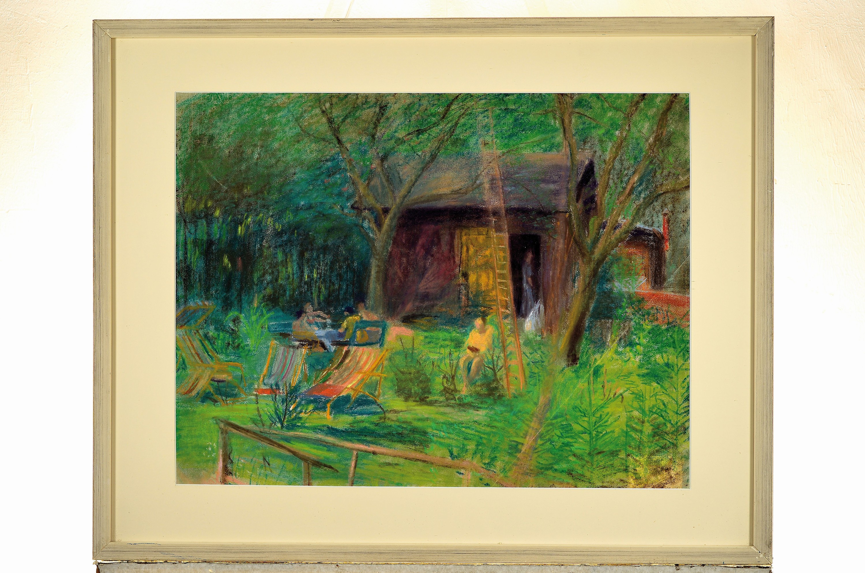 Detail k: Hermann Jürgens, 1914 Heidelberg-1967 Godramstein, Pastell auf Papier, Blick in den Garten, wohl Garten des Künstlers in Godramstein, unsigniert ...