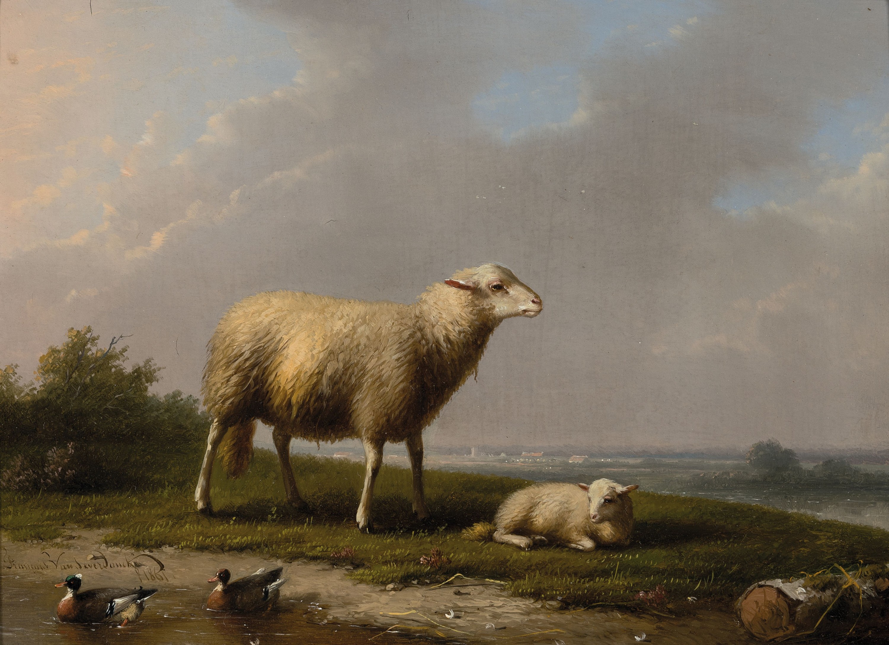 Franz van Severdonck, 1809 Brüssel - 1889, Schafe auf der Weide, feine detailreiche Darstellung, teilweise miniaturhafte Ausführung, li. u. ...