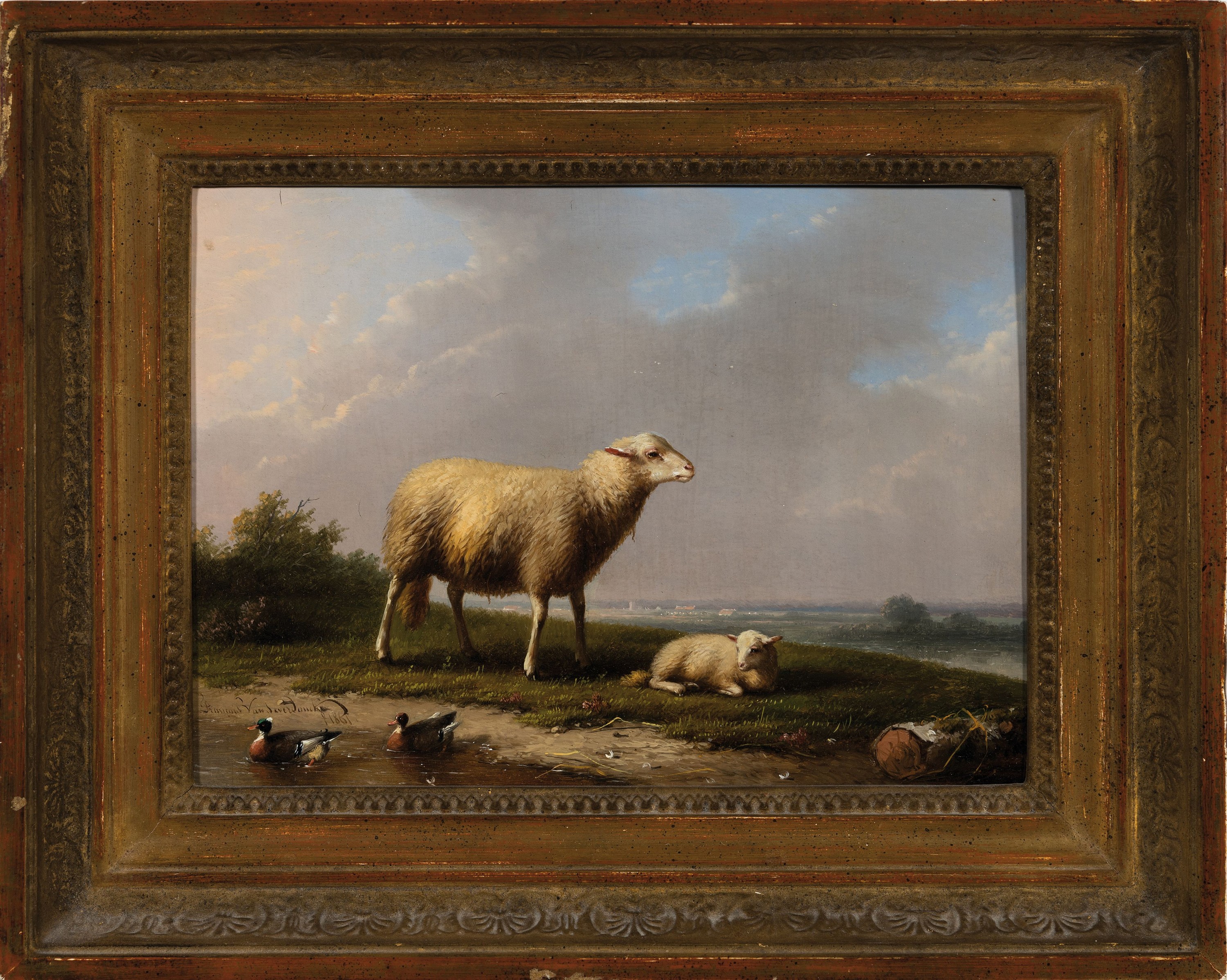 Detail k: Franz van Severdonck, 1809 Brüssel - 1889, Schafe auf der Weide, feine detailreiche Darstellung, teilweise miniaturhafte Ausführung, li. u. ...