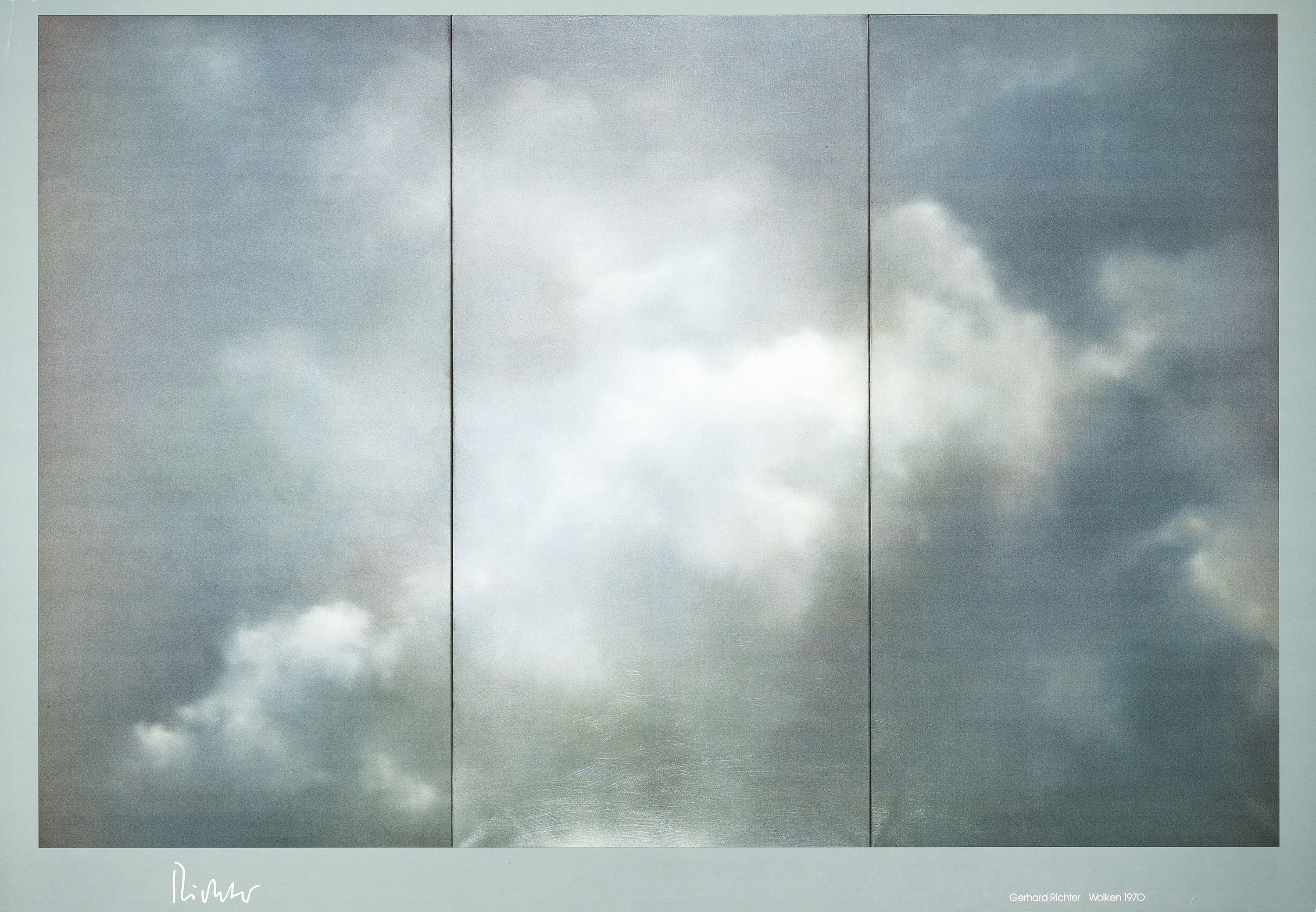 Gerhard Richter, geb. 1932, Offsetlithografie, "Wolken", 1970, drucksign.,in Form eines Triptychons, sehr seltenes Blatt , in edlem ...