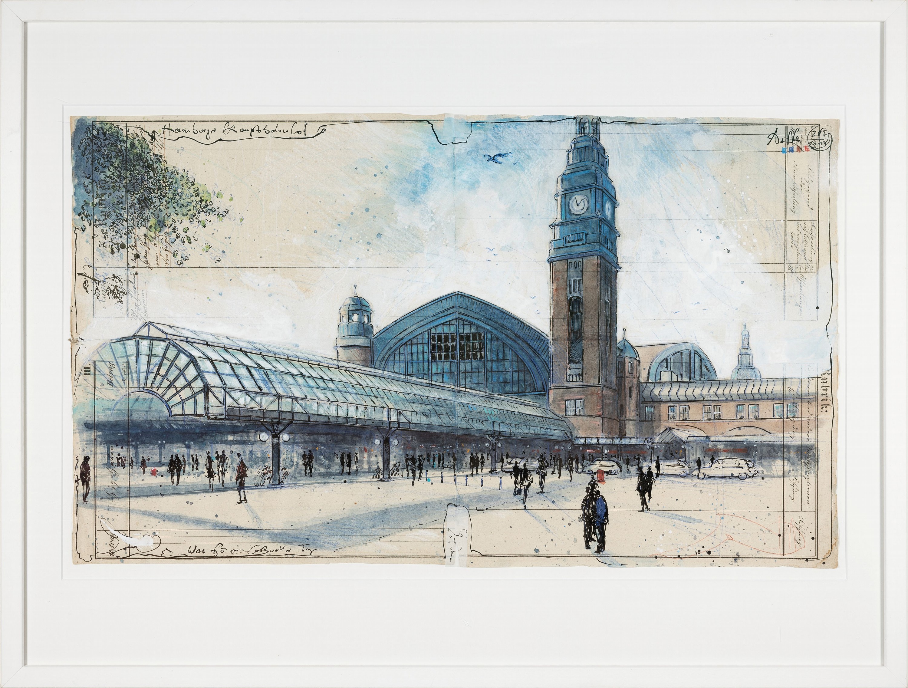 Detail k: Andreas Noßmann, geb. 1962, Federzeichnung, Farbstift, Aquarell, weiße Tusche, Pastell und Collage auf Papier,handsign., betitelt und datiert, ...