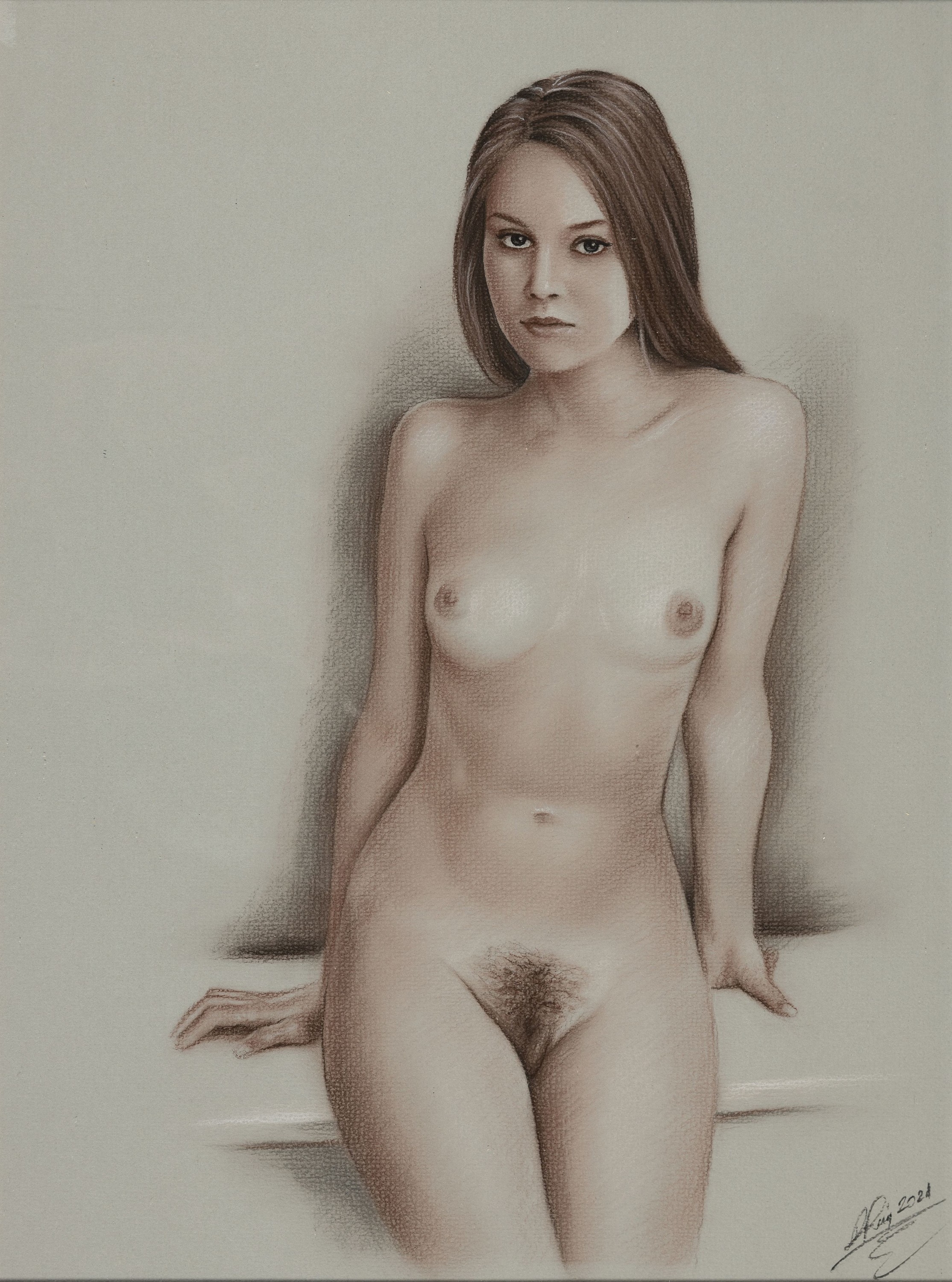 Detail a: Denis Prenzel, geb. 1971, Konvolut aus 2 Akt-Pastellen, jeweils handsign., und datiert,unter Glas, je gesamt ca. 43x33 cm