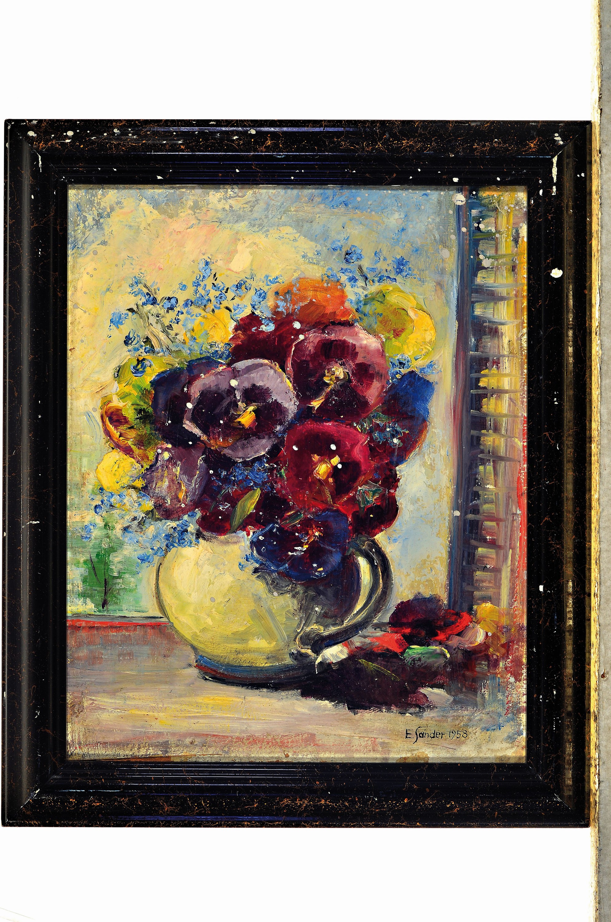 Detail k: Eduard Sander, 1889-1974, Blumenstillleben,1958, signiert und datiert, Öl/Malplatte