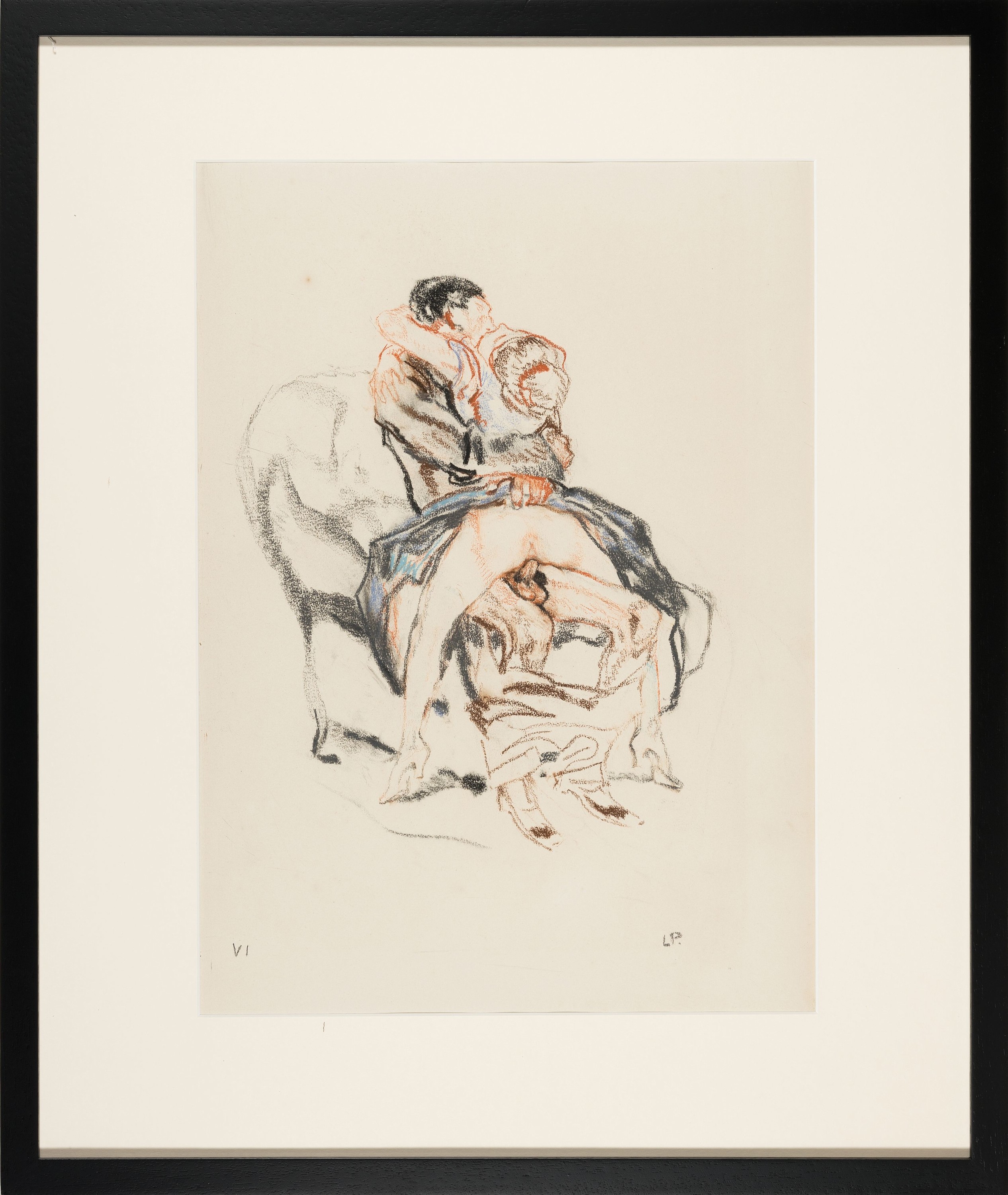 Detail k: Leo Putz, 1869-1940, erotische Darstellung, monogrammiertes Pastell auf Papier aus einer Folge von 14 Erotik Pastellen, hier: Pastell Nr. VI, um ...