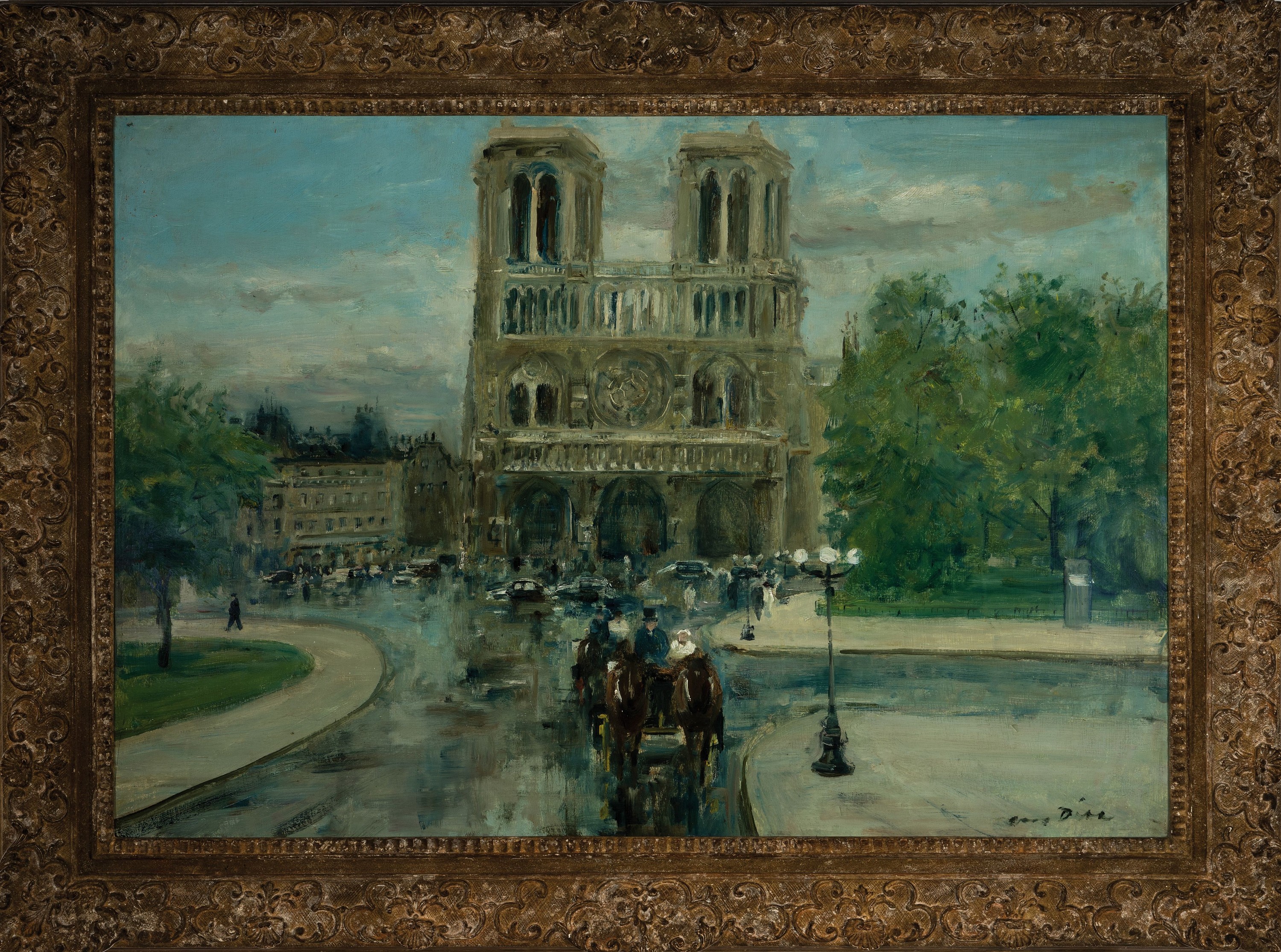 Detail k: Otto Dill, 1884 Neustadt-1957 Bad Dürkheim, "Notre Dame zu Paris", 1948, Blick über Pariser Verkehr auf die Westfassade von Notre Dame, ...
