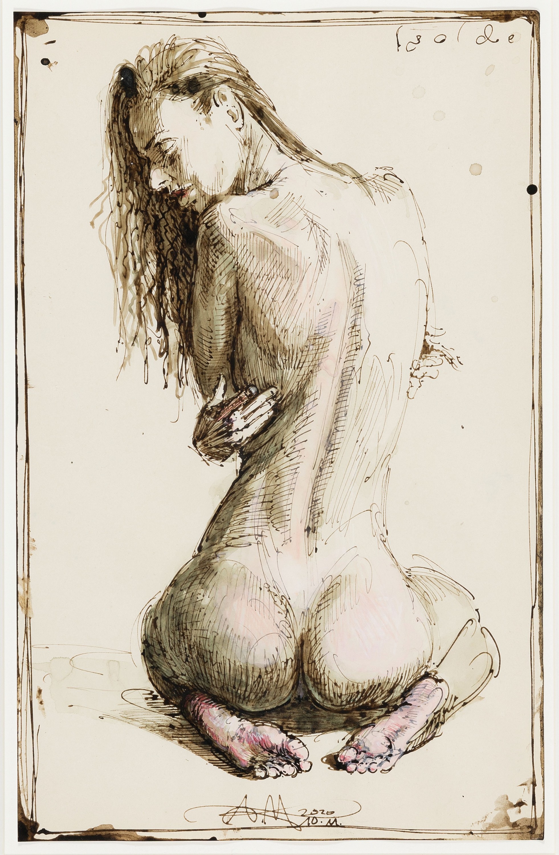 Andreas Noßmann,geb. 1962, Aktzeichnung, Federzeichnung, Farbstift, Aquarell auf Papier ,handsign., betitelt und datiert, 2020 Titel: Isolde, WVZ: ...