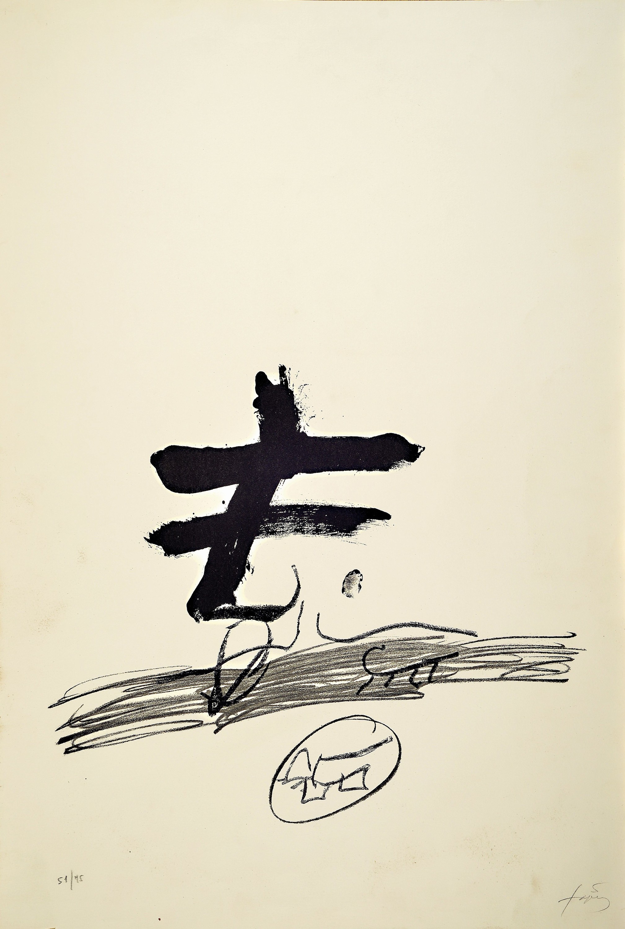 Antoni Tapies, 1923-2012 Barcelona, Lithographie auf Arches-Bütten, "Dessin biffe" 1980, Ed. 51/75, handsigniert, Maeght Paris, Bild 44x51 ...
