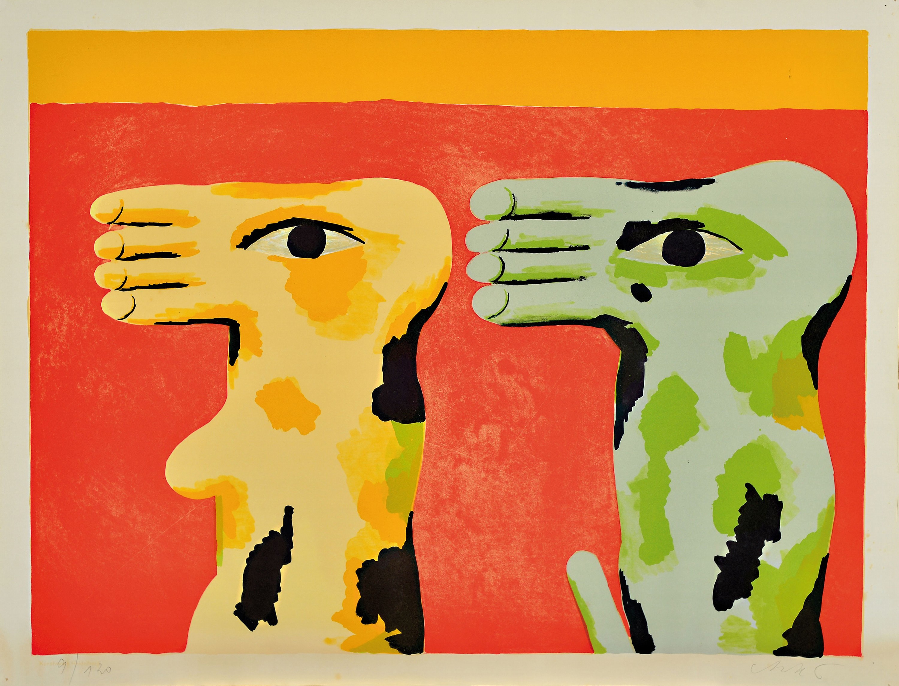 Horst Antes, geb. 1936 Heppenheim, Lithographie, "Zwei Füße", 1968, Ed. 9/120, handsigniert, Stempel des Kunstverein Heidelberg, l. ...