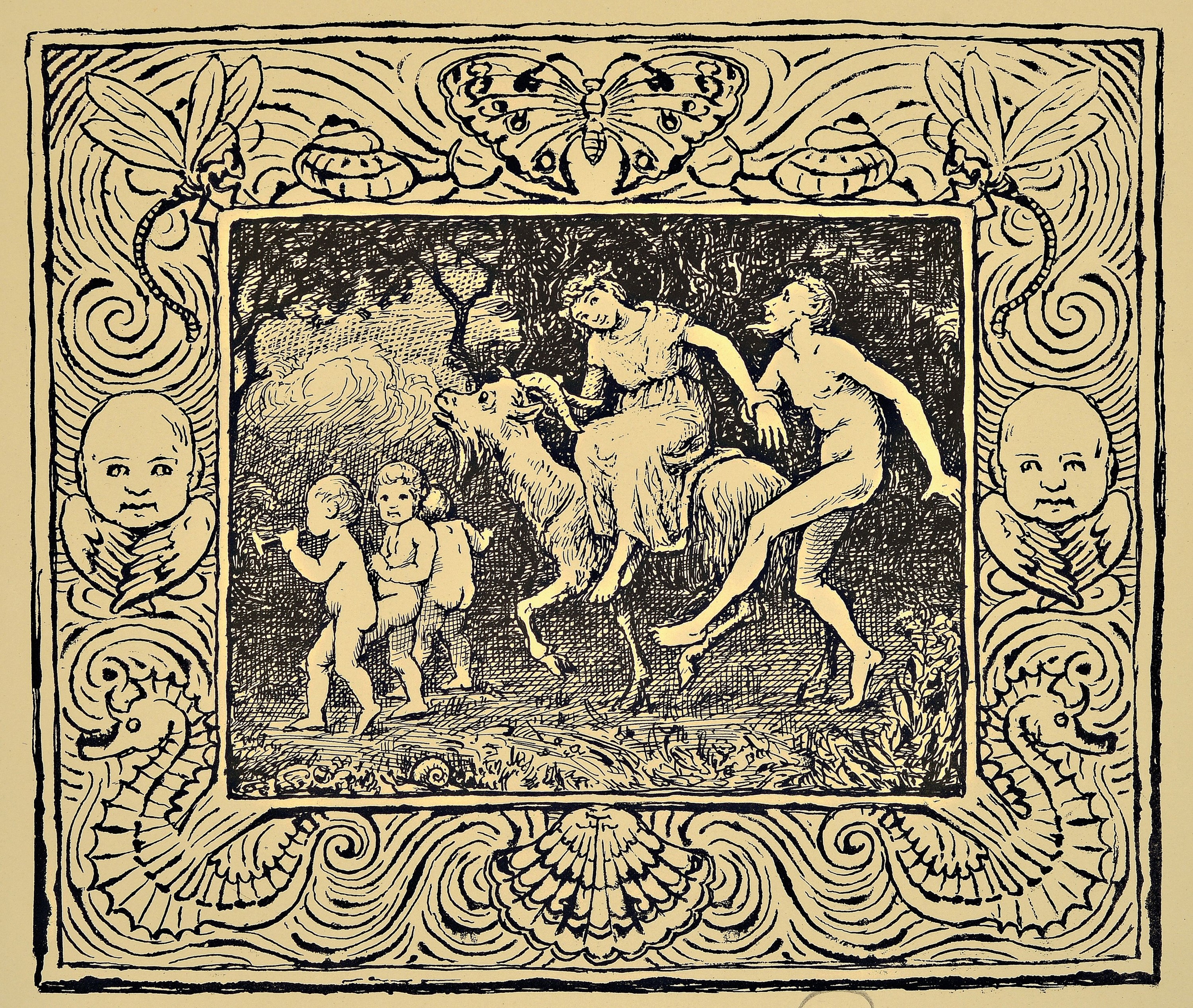 Detail a: Hans Thoma, 1839 Bernau-1924 Karlsruhe, 2 Lithographien, "Der zudringliche Faun", 25x33 cm, "Drei Sirenen", 33x28 cm, je ...