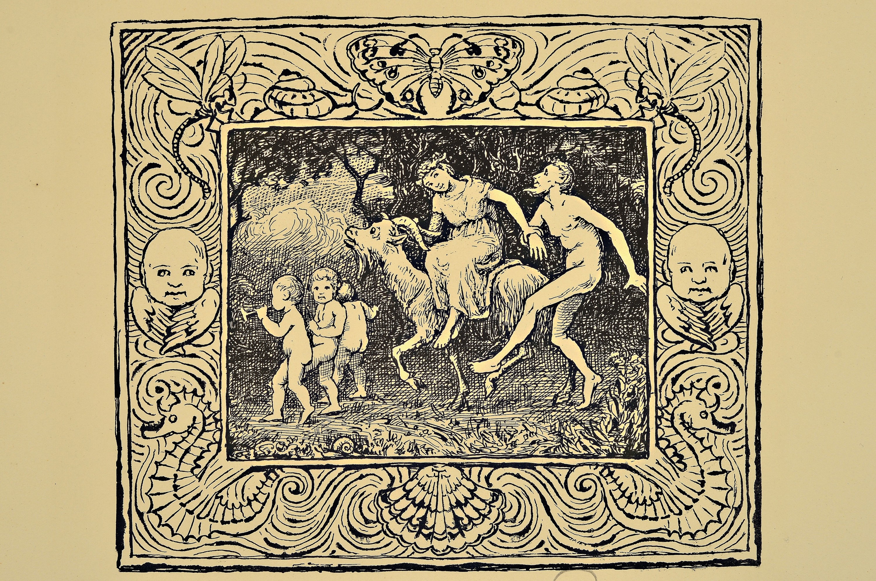 Detail l: Hans Thoma, 1839 Bernau-1924 Karlsruhe, 2 Lithographien, "Der zudringliche Faun", 25x33 cm, "Drei Sirenen", 33x28 cm, je ...