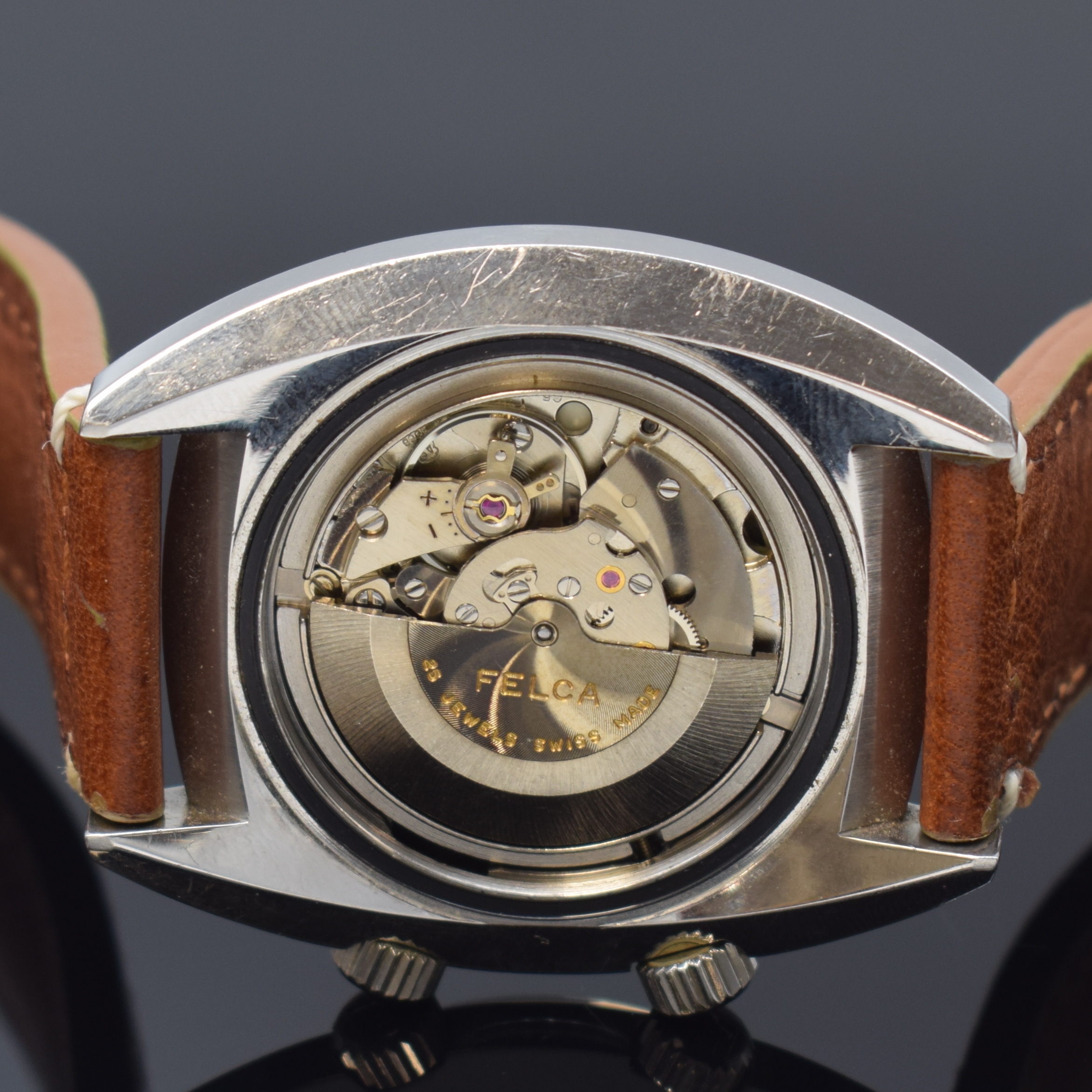 Detail f: FELCA Worldtime seltene Herrenarmbanduhr Referenz 8100, Automatik, Schweiz um 1970, Edelstahl Super-Compressor-Gehäuse, Boden verschr., ...