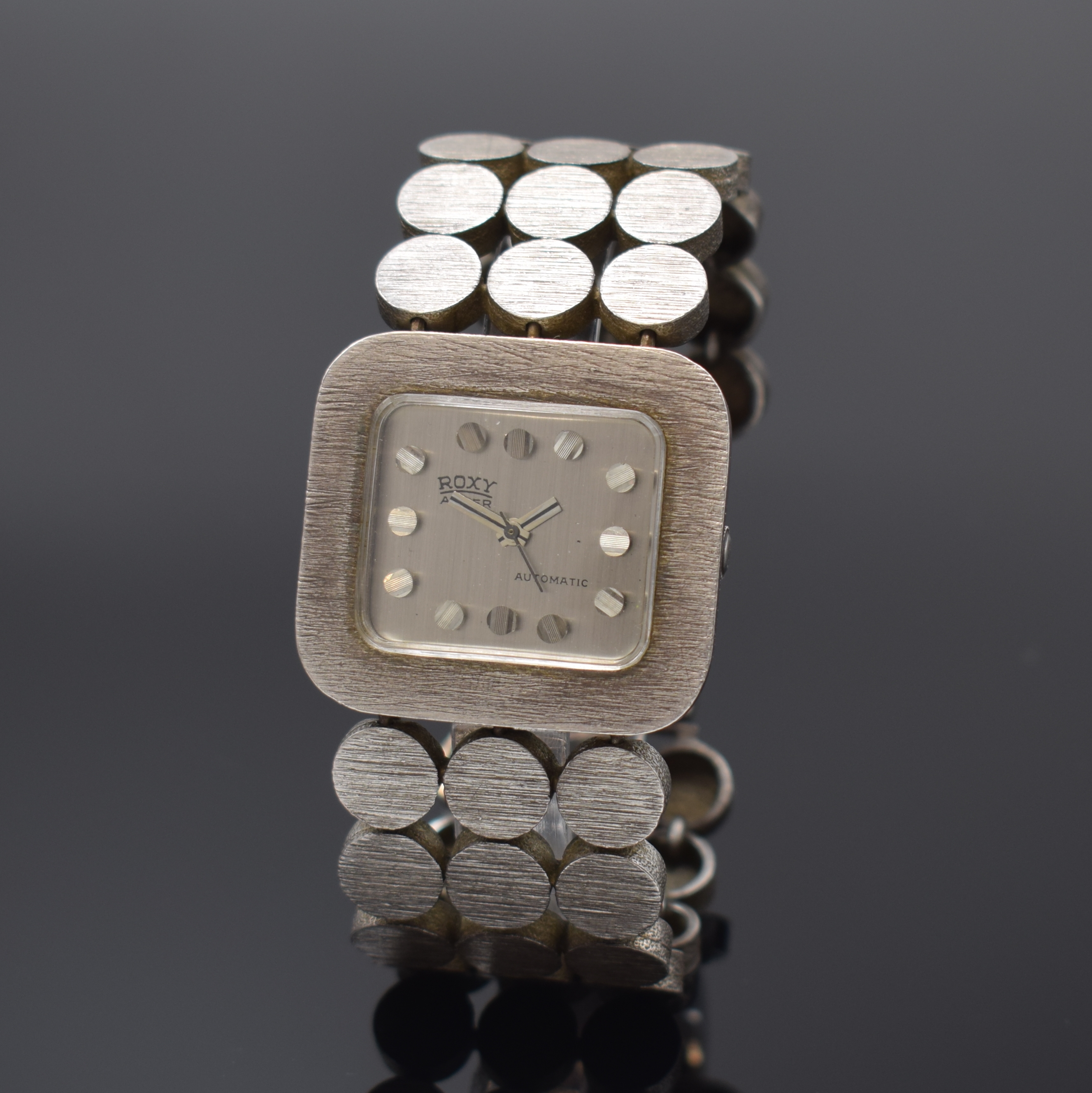 ROXY Anker Design-Armbanduhr in 925er Silber, Deutschland um 1965, Automatik, massives Sterlingsilbergeh. inkl. Gliederband, Boden aufgedr., silb. ...