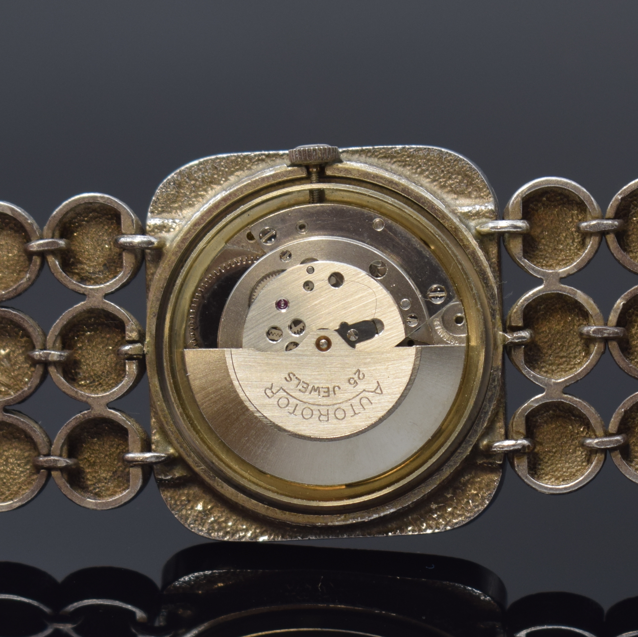 Detail e: ROXY Anker Design-Armbanduhr in 925er Silber, Deutschland um 1965, Automatik, massives Sterlingsilbergeh. inkl. Gliederband, Boden aufgedr., silb. ...