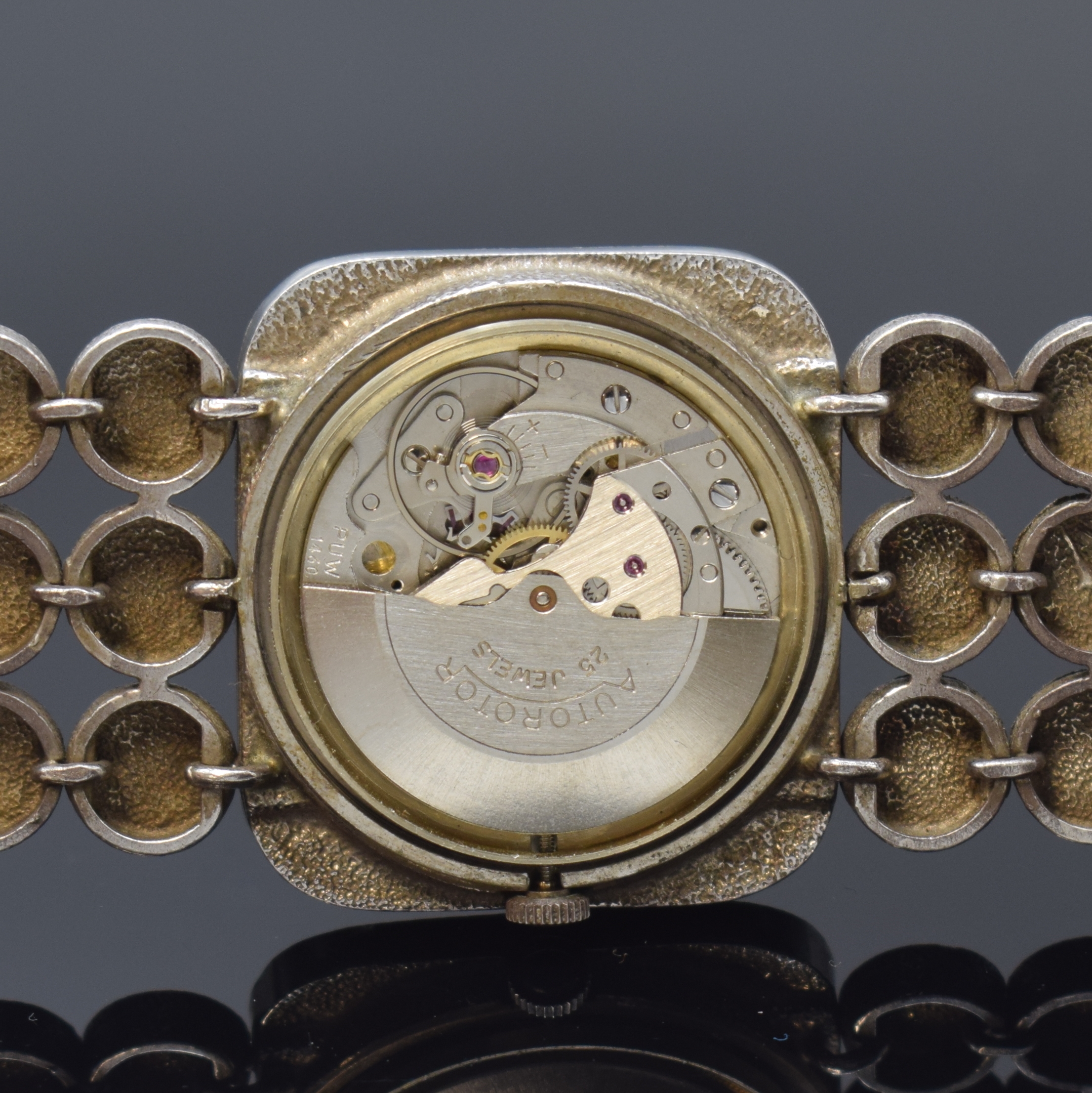 Detail f: ROXY Anker Design-Armbanduhr in 925er Silber, Deutschland um 1965, Automatik, massives Sterlingsilbergeh. inkl. Gliederband, Boden aufgedr., silb. ...