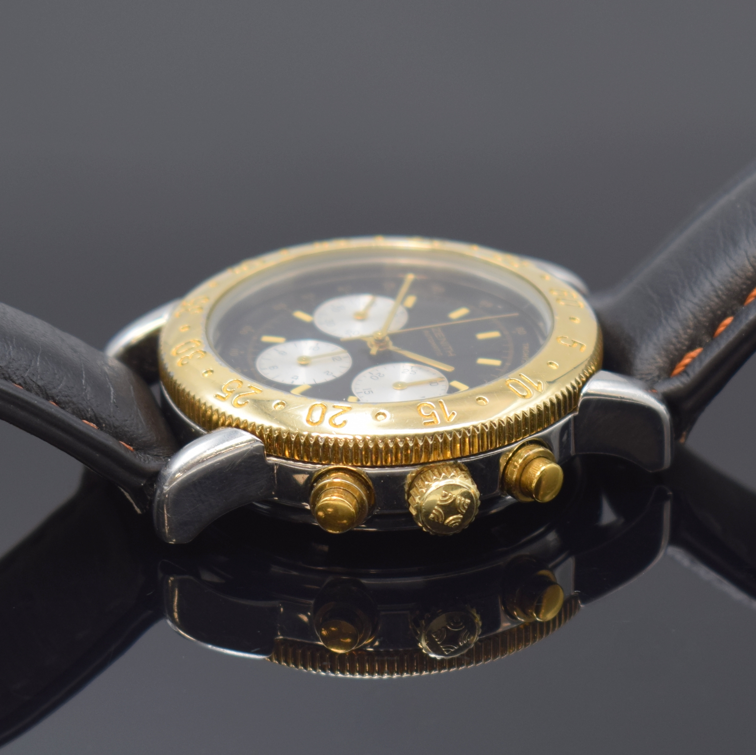 Detail b: ZENITH El Primero Armbandchronograph Epervier Referenz 19.0130.400, Schweiz um 1988, Automatik, Edelstahl/Gold komb., Boden verschr., Lünette m. ...