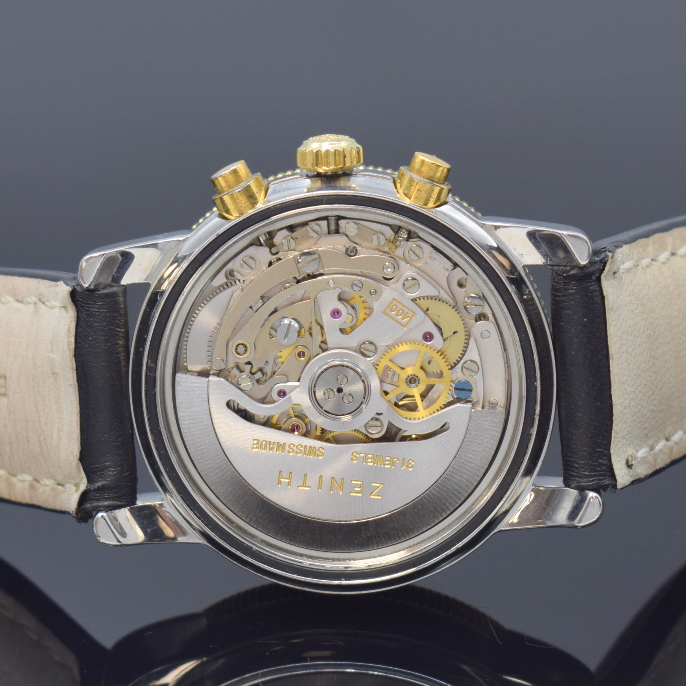 Detail d: ZENITH El Primero Armbandchronograph Epervier Referenz 19.0130.400, Schweiz um 1988, Automatik, Edelstahl/Gold komb., Boden verschr., Lünette m. ...
