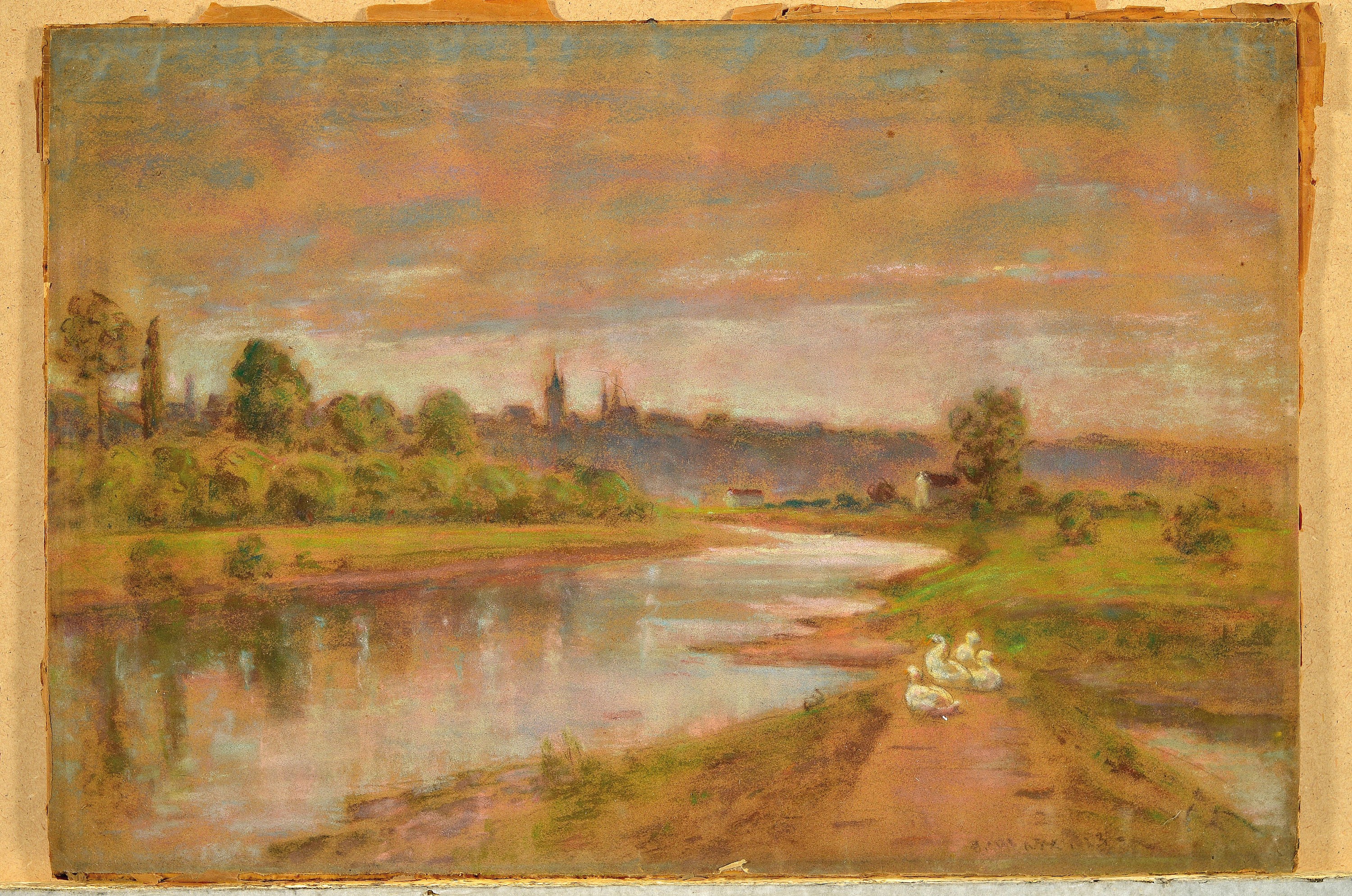 Detail k: Johannes Marx, 1866 Heidelberg-1933/37, zwei Pastellzeichnungen, Neckarlandschaften mit Gänsen, je handsigniert, 33x49 cm