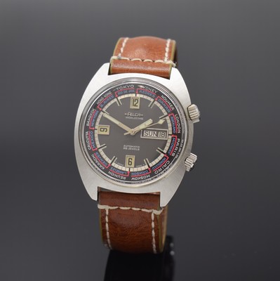 Image FELCA Worldtime seltene Herrenarmbanduhr Referenz 8100, Automatik, Schweiz um 1970, ...