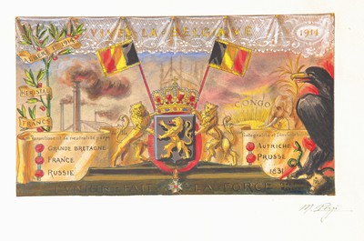 26836297a - M. Pozzi: handgemalte belgische Propagandakarte im Gedenken an die Belgische Revolution ...