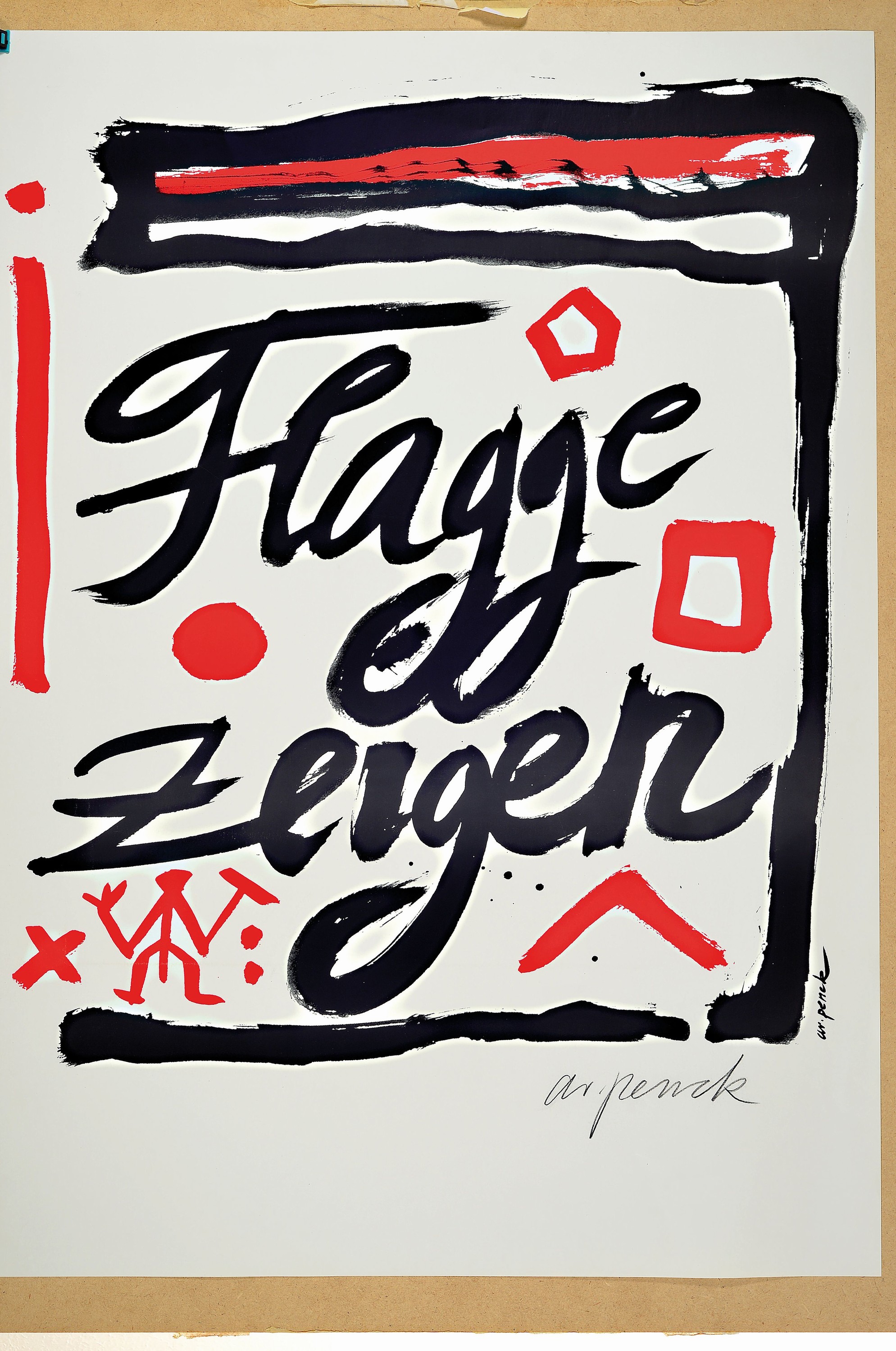 Detail k: A.R. PENCK, 1939 - 2017 Dresden, Farboffset,"Flagge zeigen", 1995, handsigniert, Auflage 35, 84 x 59.5 cm, rechte Seite gewellt