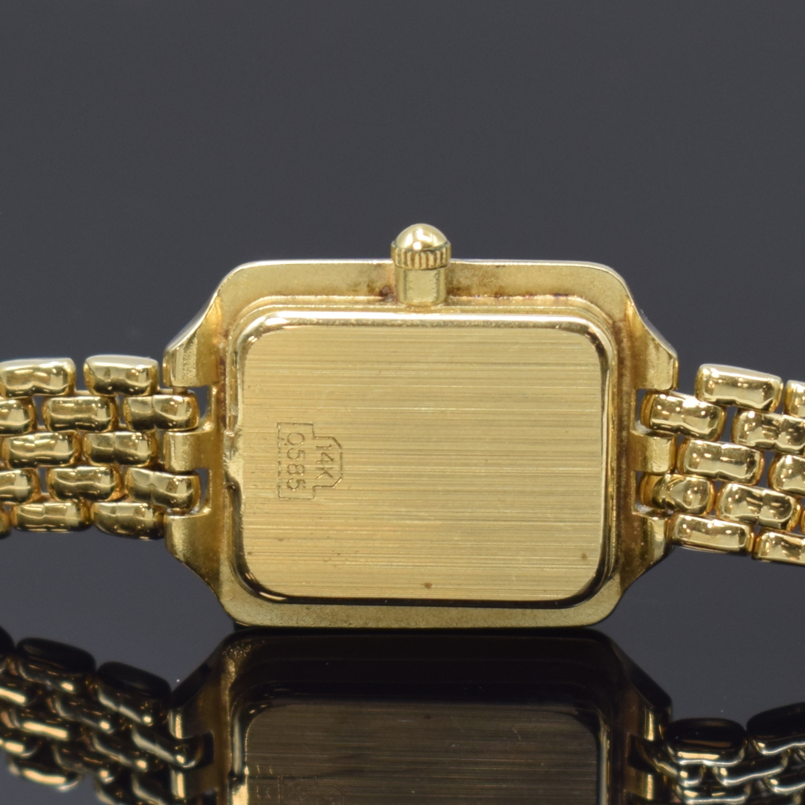 Detail c: ATTACHE Damenarmbanduhr in GG 585/000 mit Diamanten, Schweiz um 1970, quarz, Boden aufgedr., Geh. m. Diamanten bes., gold. Zifferbl. m. aufges. ...