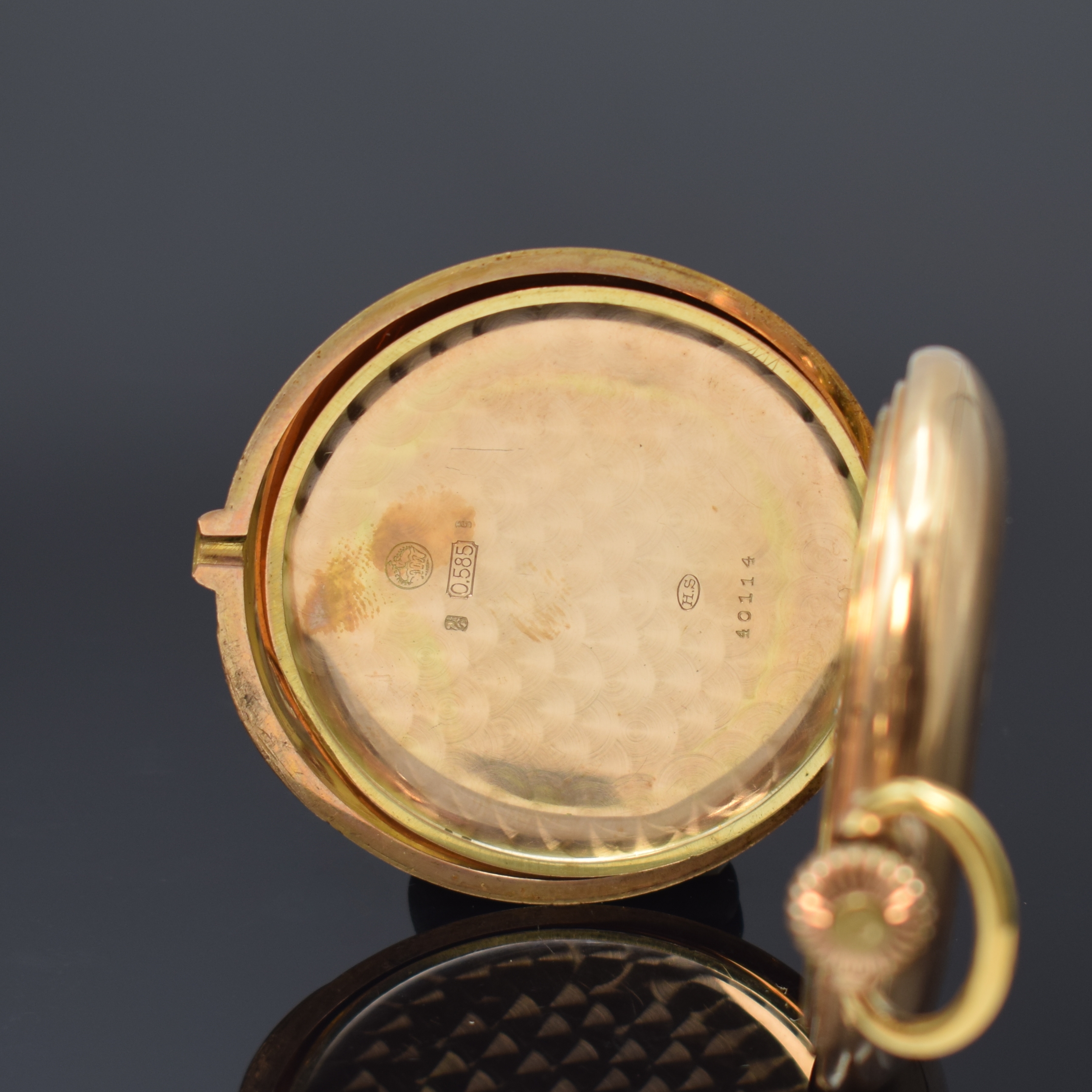 Detail f: ALBERT LESCOW OSNABRÜCK Savonette Herrentaschenuhr in RG 585/000, Schweiz/Deutschland um 1910, glattes, 3 Deckel-Goldgeh. dell., ?-Goutte-Schlösse, ...