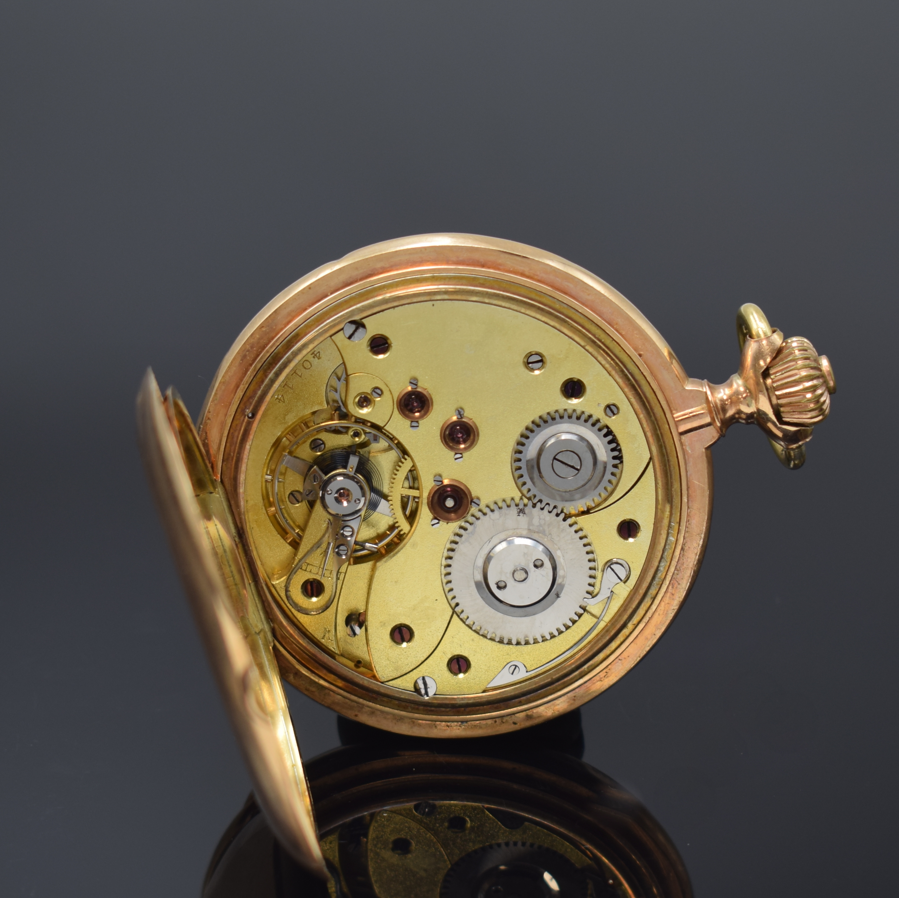 Detail g: ALBERT LESCOW OSNABRÜCK Savonette Herrentaschenuhr in RG 585/000, Schweiz/Deutschland um 1910, glattes, 3 Deckel-Goldgeh. dell., ?-Goutte-Schlösse, ...