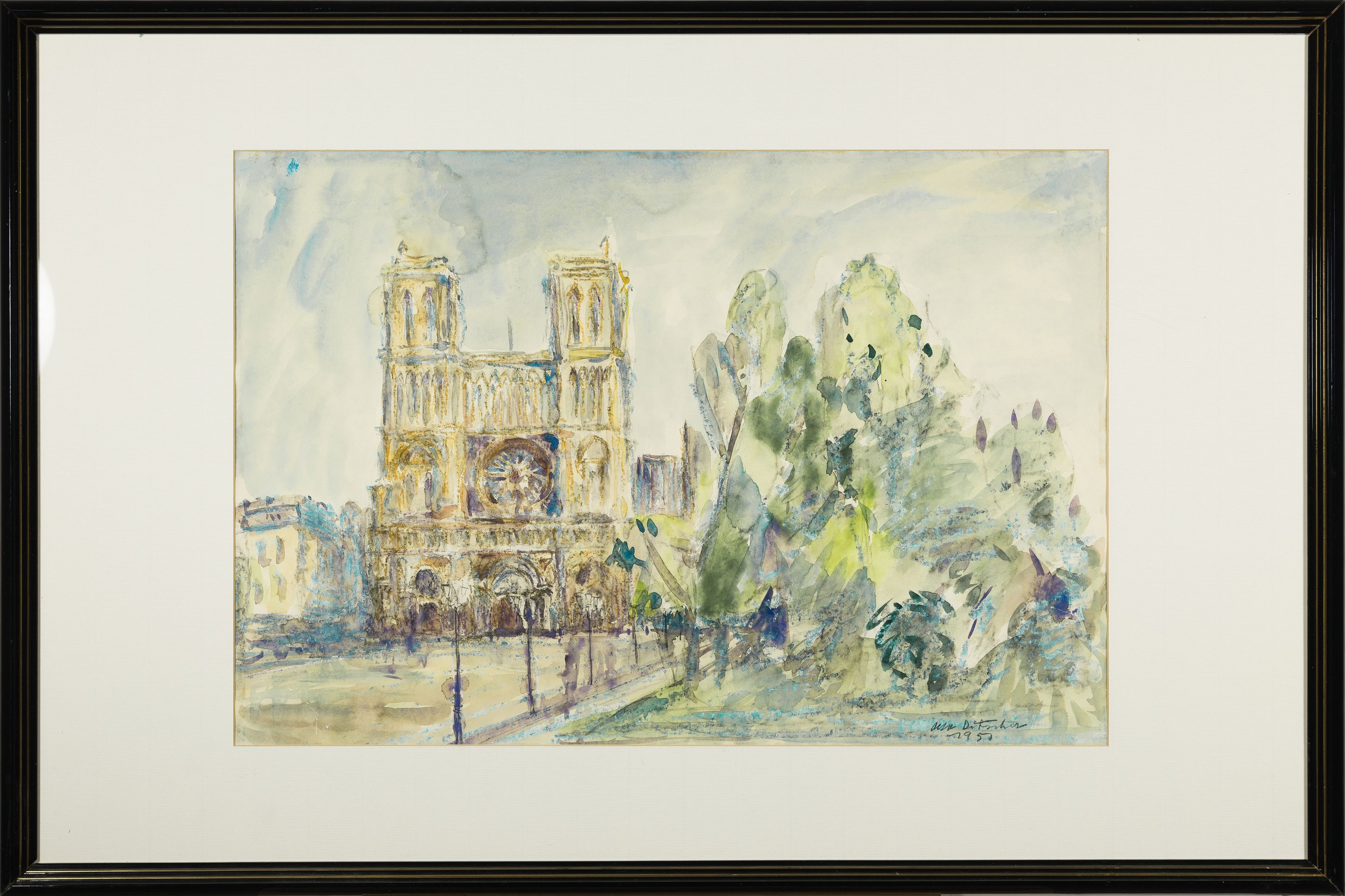 Detail k: Otto Ditscher, 1903-1987 Neuhofen, Blick auf Notre Dame de Paris, Aquarell, rechts unten signiert und dat. 1957, ca. 36x53cm, PP, u.Gl., R. ca. ...