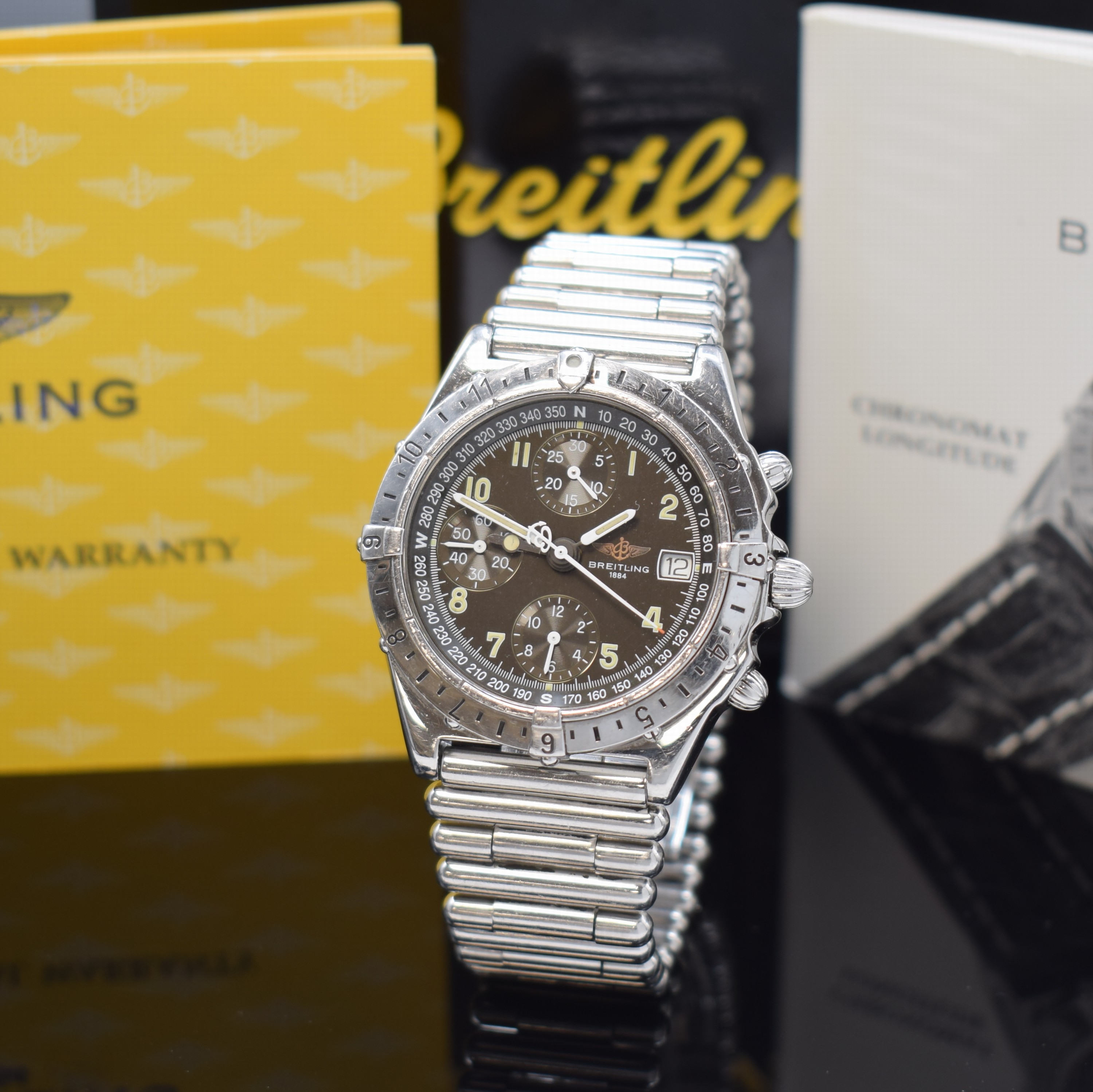 BREITLING Armbandchronograph Chronomat Longitude Referenz A20048, Automatik, Schweiz um 1995, Edelstahlgeh. inkl. Roleauxband m. dopp. Faltschl., ...