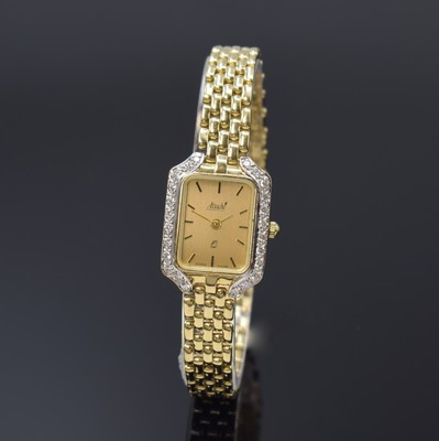 Image ATTACHE 14k yellow gold diamonds set ladies wristwatch, Switzerland around 1970, quartz, ...