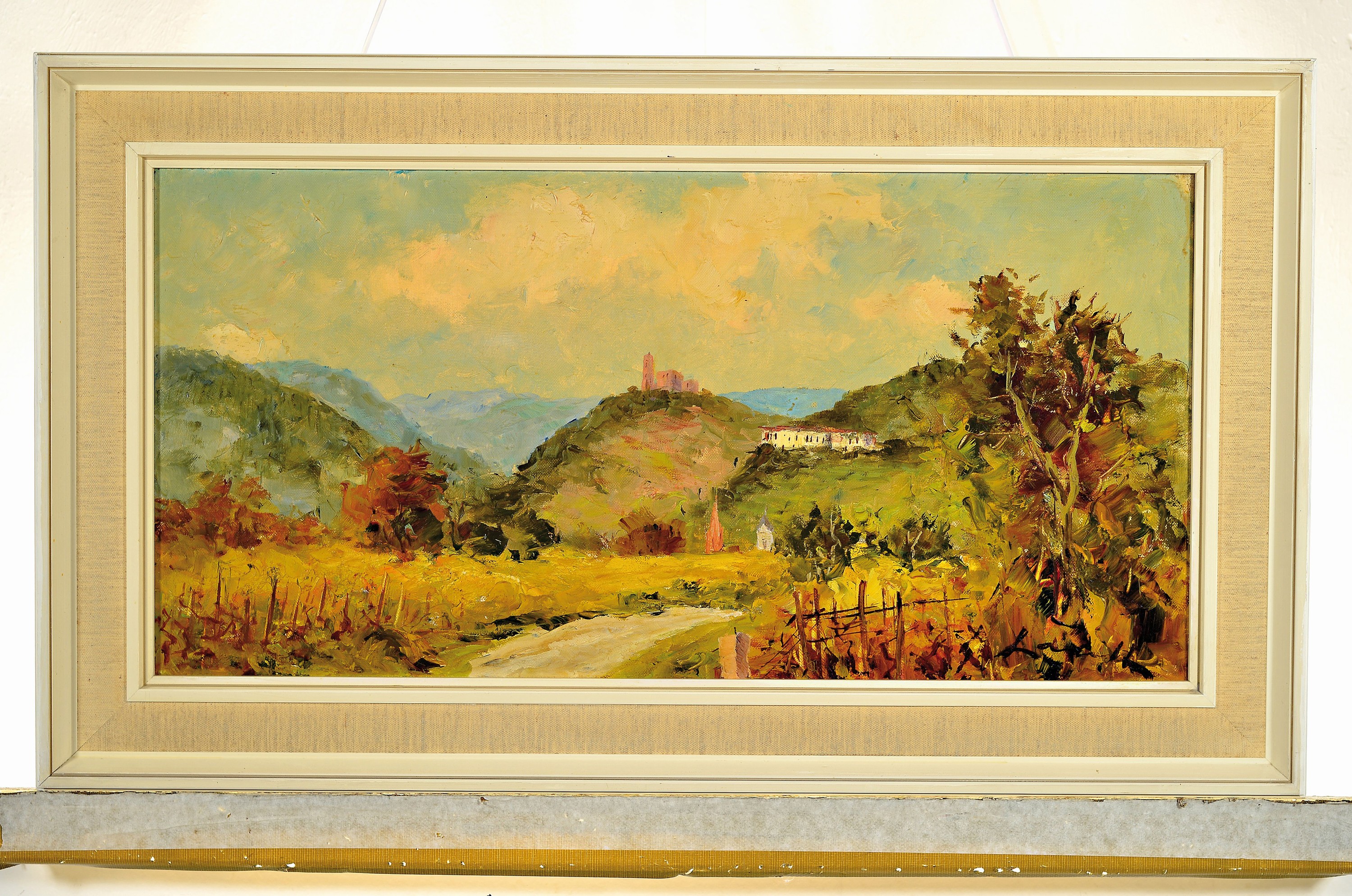 Detail k: Robert Lauth, 1896-1985 Ludwigshafen am Rhein, pfälzer Landschaft, Blick auf die Villa Ludwigshöhe und die Riedburg, rechts unten signiert, ...
