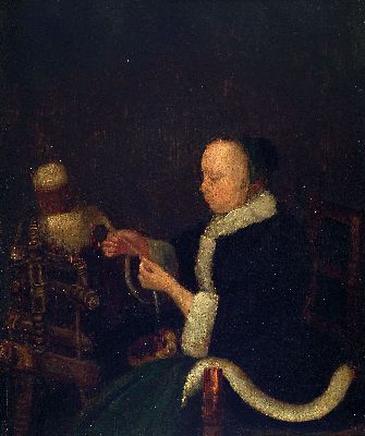 Image 26836574 - Kopist nach Gerard Ter Borch (1617-1681), spätes 18.Jh., Die Spinnerin, unsigniert, ...