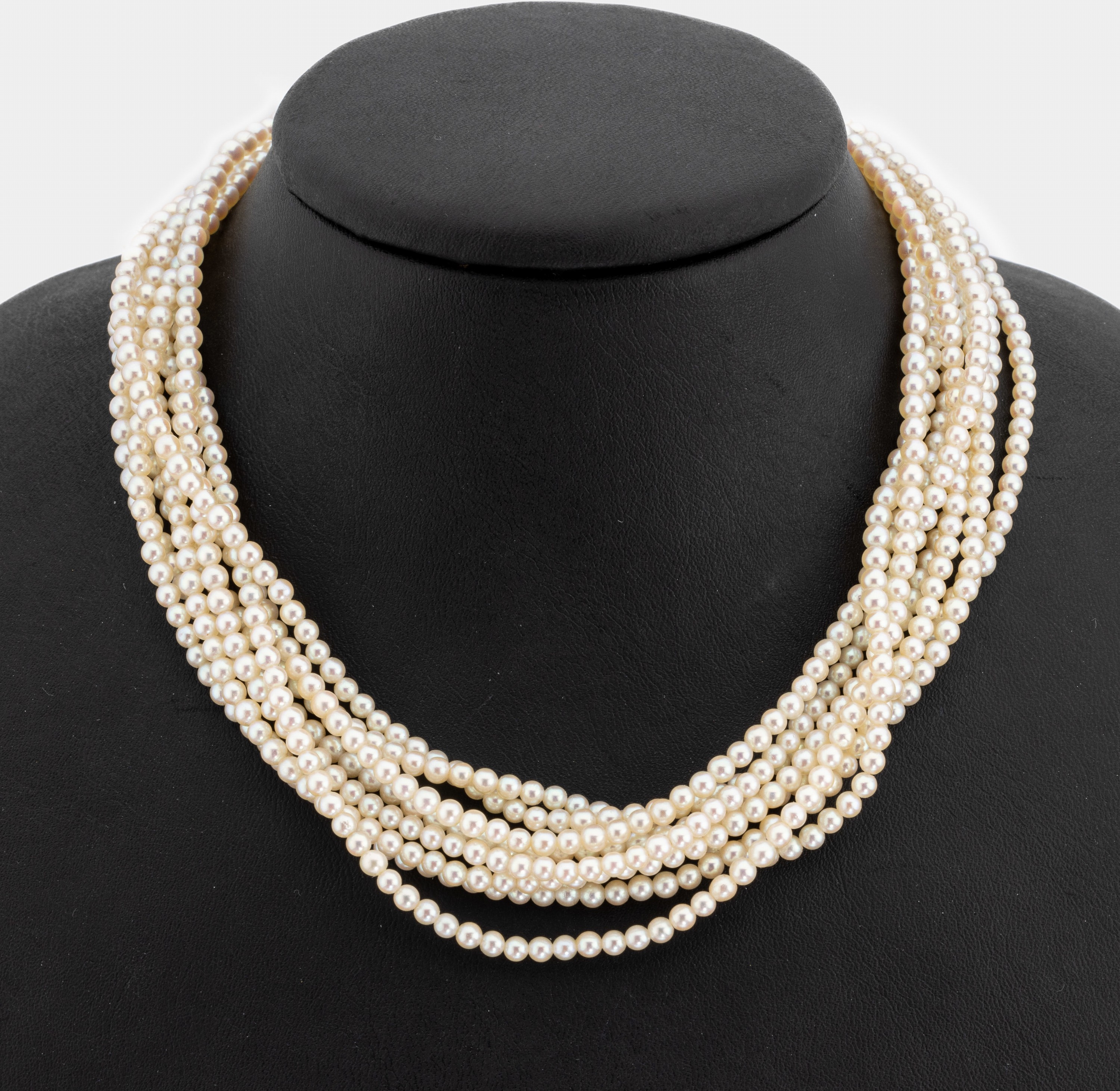 Akoyazuchtperlcollier, 8-rhg., D. ca. 3 mm,L. ca. 48 cm, Monturen GG 750/000, für Bajonett-Verschluss (ohne Schließe)
