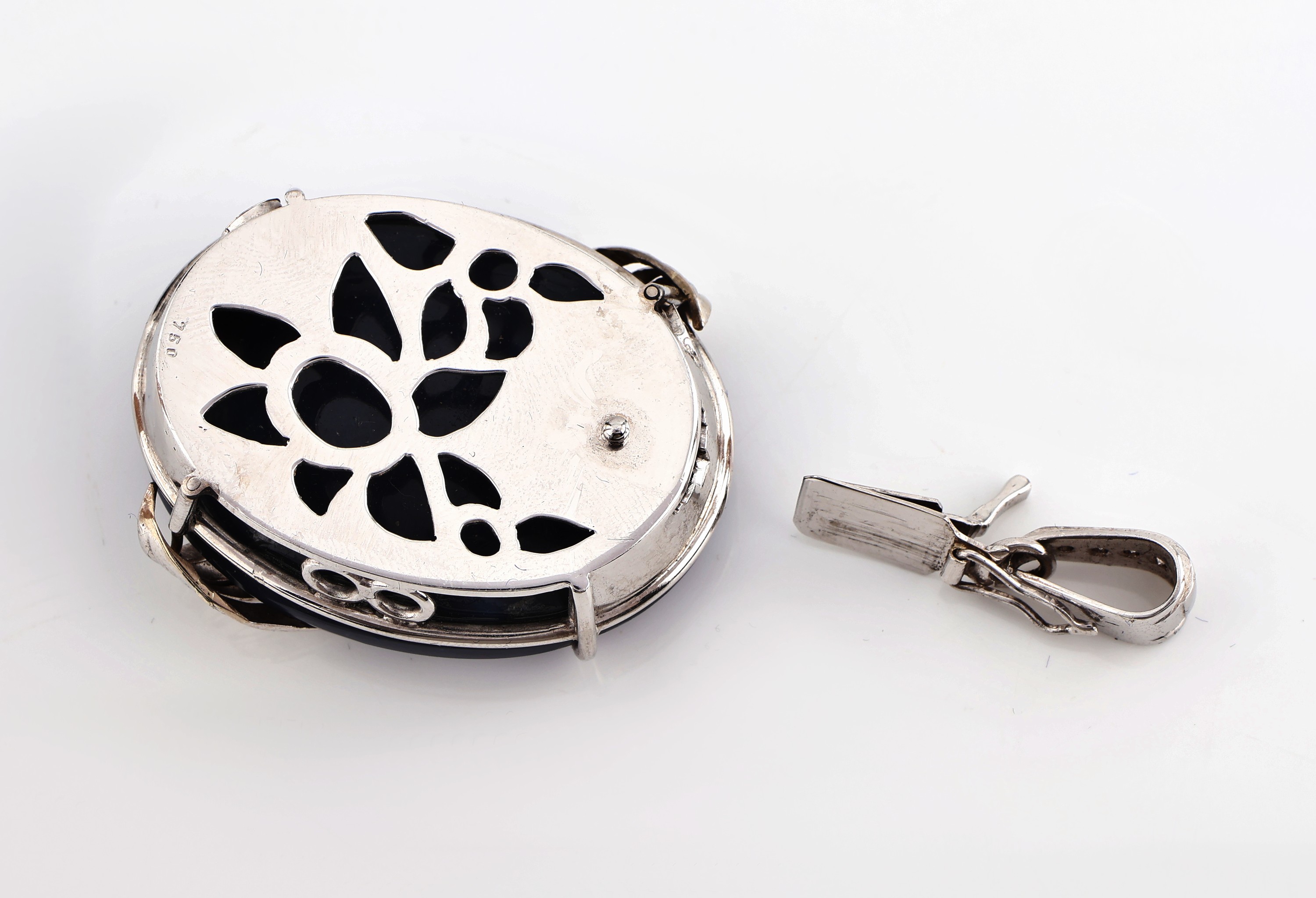 Detail b: 18 kt Gold Opal-Brillant-Variationsanhänger, WG 750/000, ovaler Opal ca. 35 ct, schönes intensives Blau, Öse und aufgelegtes Gold bes.mit 18 ...