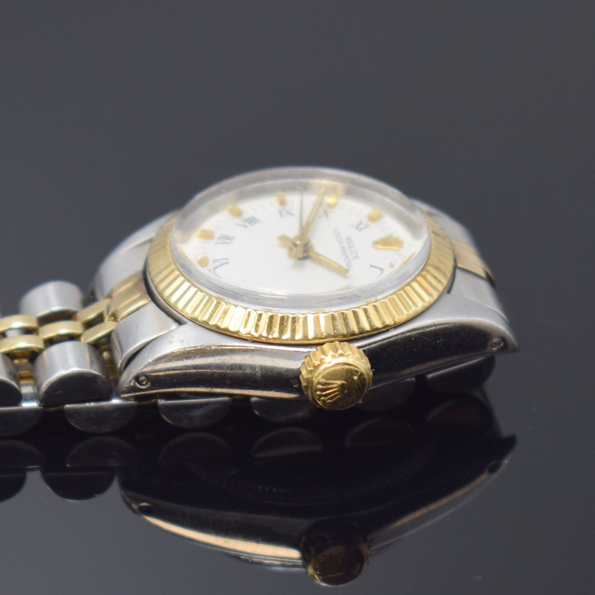 Detail c: ROLEX Damenarmbanduhr Oyster Perpetual Referenz 6719, Schweiz um 1979, Automatik, Edelstahl/Gold kombiniert inkl. Jubileeband m. Faltschl., Boden und ...