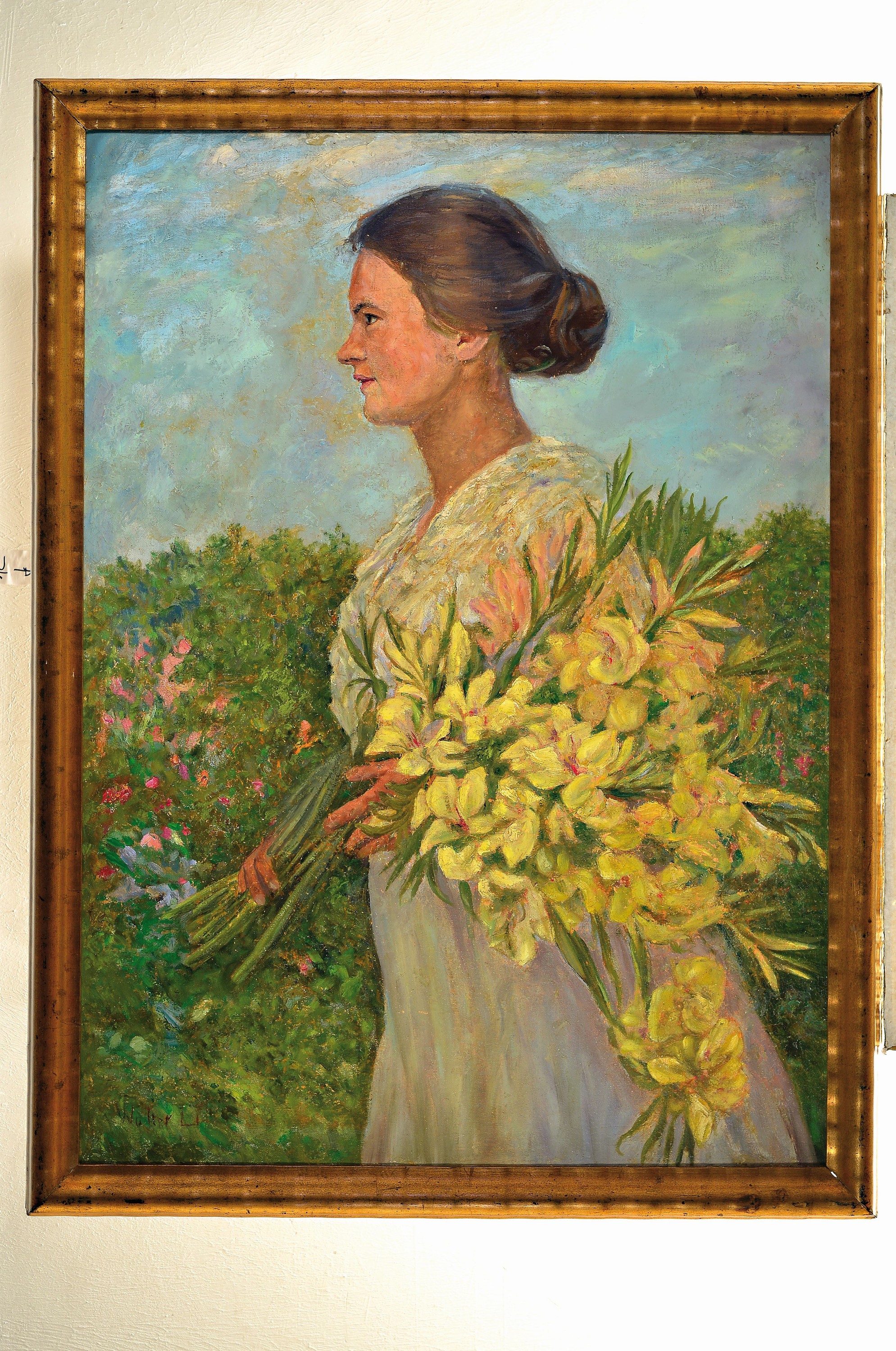 Detail k: Walter Lilie, 1876 Leipzig - 1924 Schwetzingen, junge Frau mit Blumenstrauß, Öl/Lwd, signiert, ca 105 x 77 cm, bekannt für seine Porträts und ...