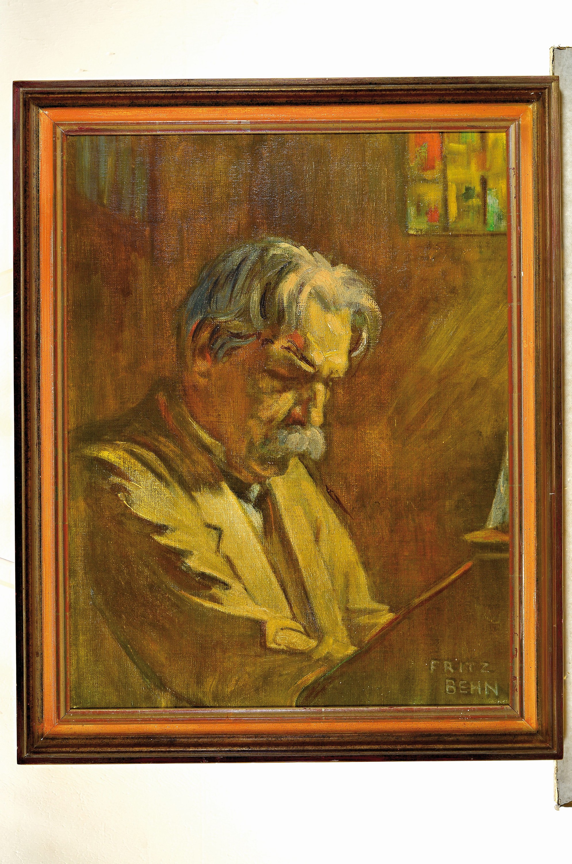 Detail k: Fritz Behn, Albert Schweitzer am Klavier, rückseitig bzw. "Choral, Öl/Lwd, signiert, 60 x 46 cm, Rahmen