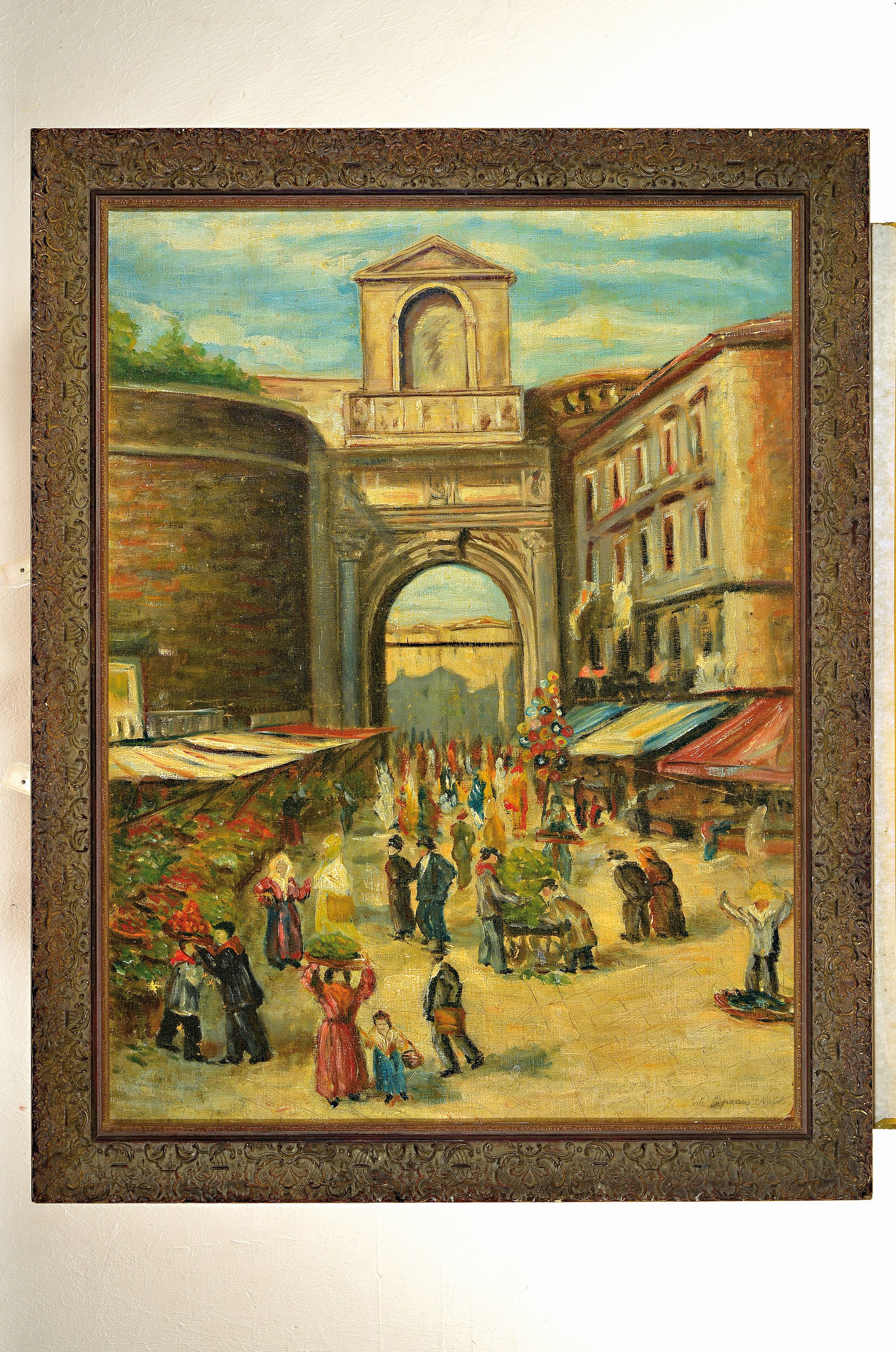 Detail k: Unleserlich signiert Cap...., Napoli, um 1900, lebhafte Marktszene, Öl/Lwd, ca. 80 x 60 cm, Rahmen