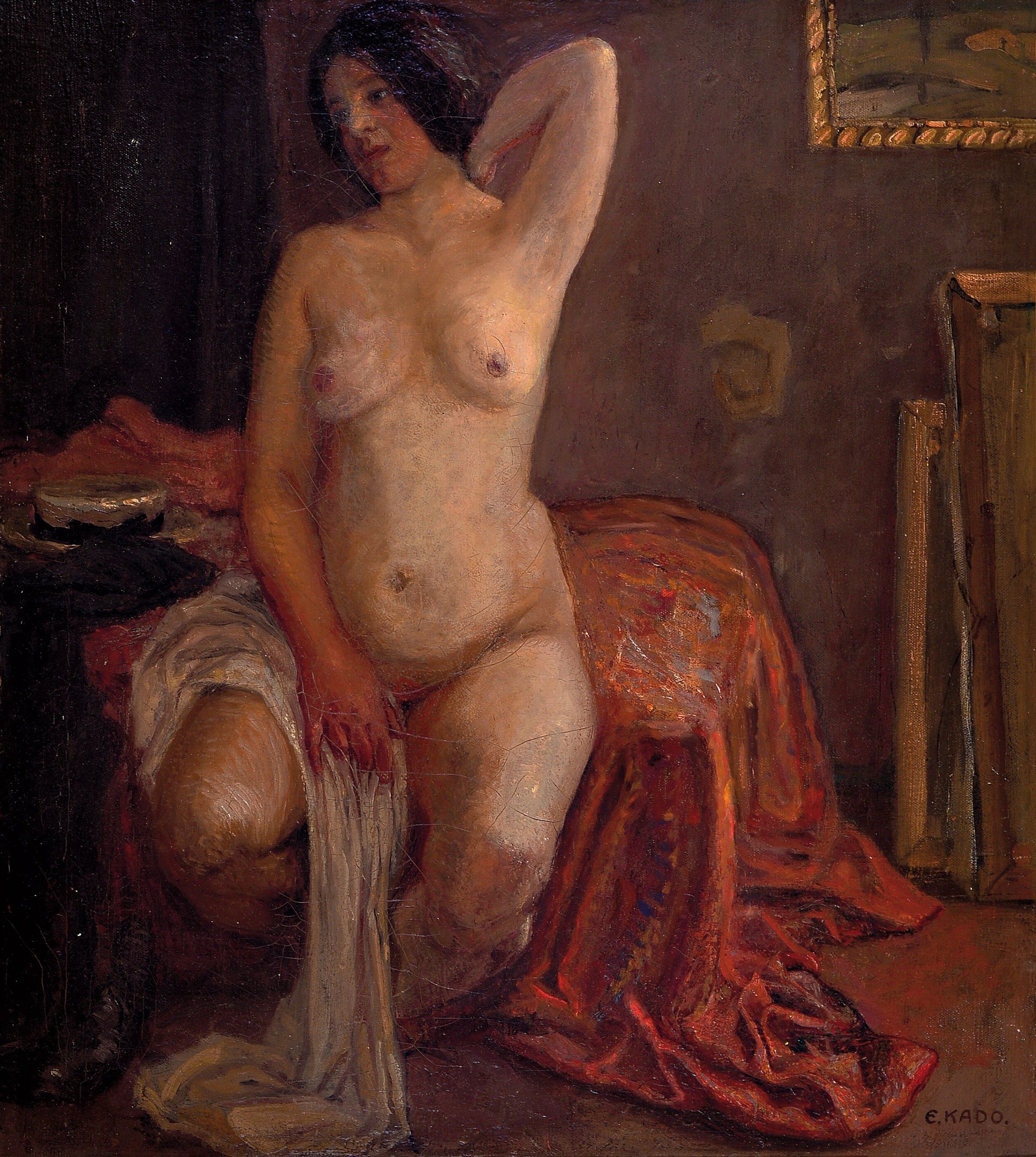 Eduard Kado, Anfang 20. Jh., sitzender Frauenakt, bez. " Das Modell", Öl/Lwd, sign., ca. 70 x 64 cm