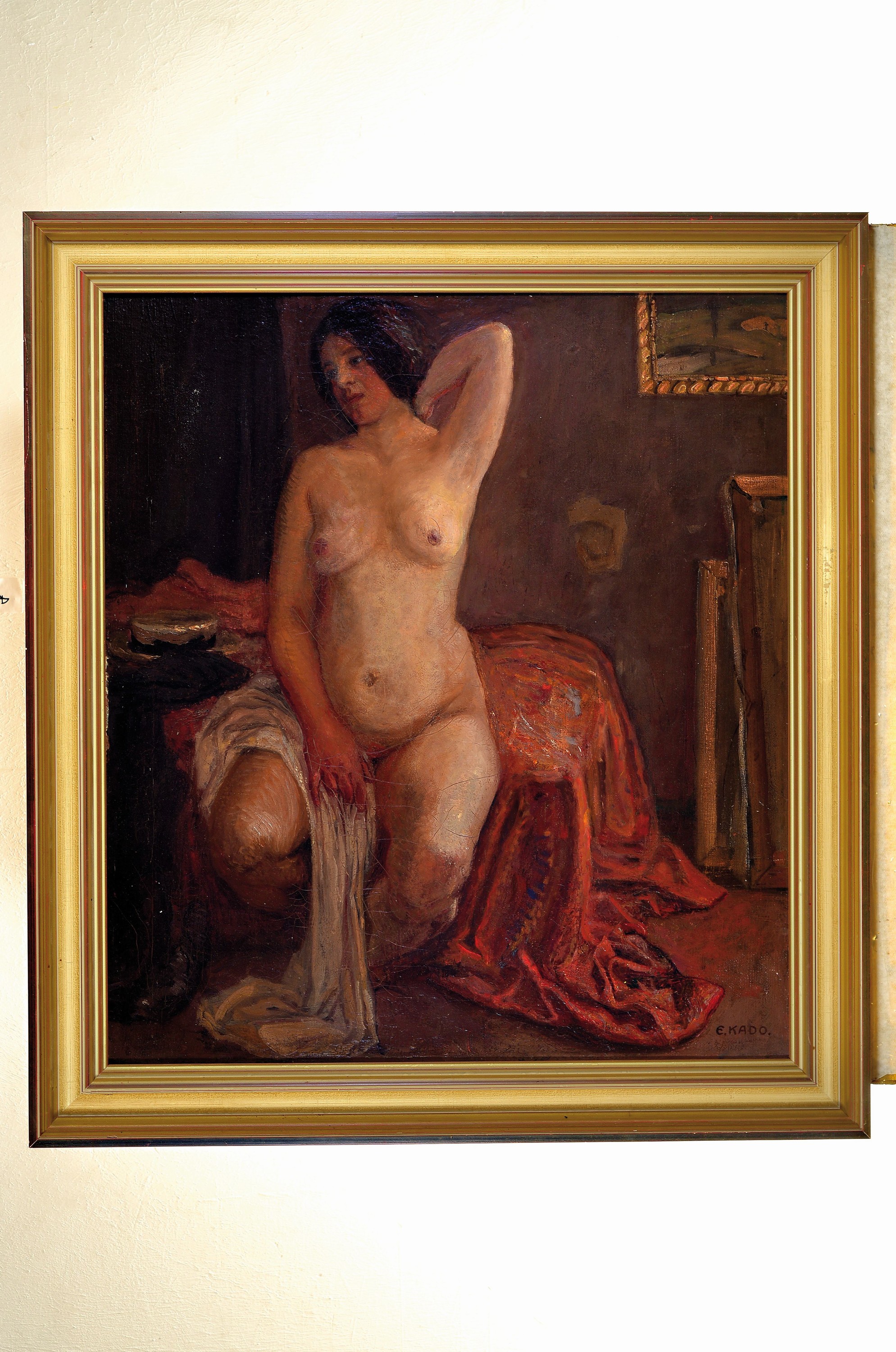 Detail k: Eduard Kado, Anfang 20. Jh., sitzender Frauenakt, bez. " Das Modell", Öl/Lwd, sign., ca. 70 x 64 cm