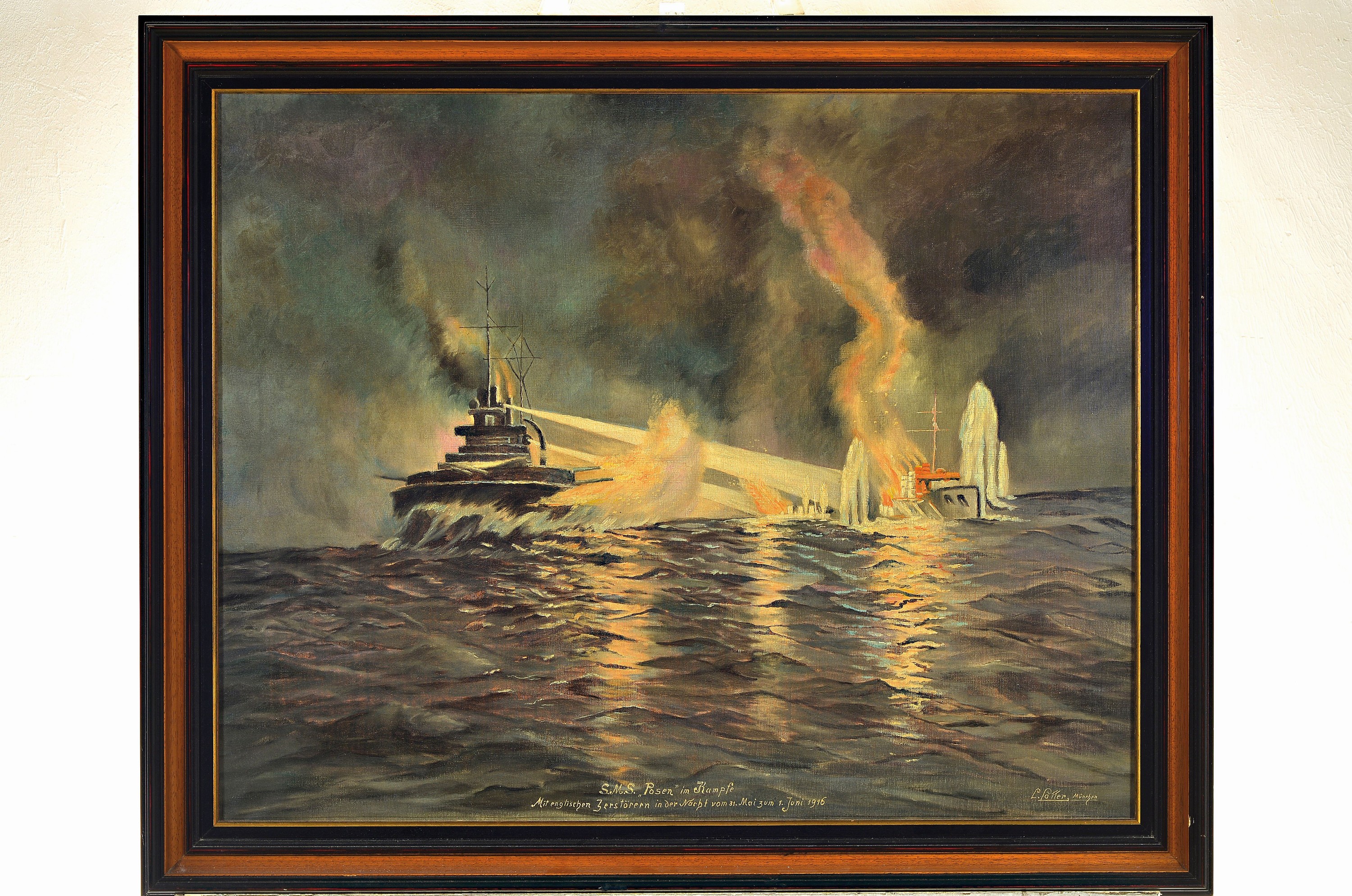 Detail k: L. Lotter, München, Ansicht des Kriegsschiffes "SMS Posen" im Kampf mit englischen Zerstörern in der Nacht zum 31. Mai zum 1. Juni 1916, ...