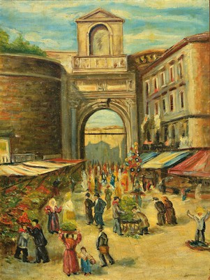 Image 26837156 - Unleserlich signiert Cap...., Napoli, um 1900, lebhafte Marktszene, Öl/Lwd, ca. 80 ...