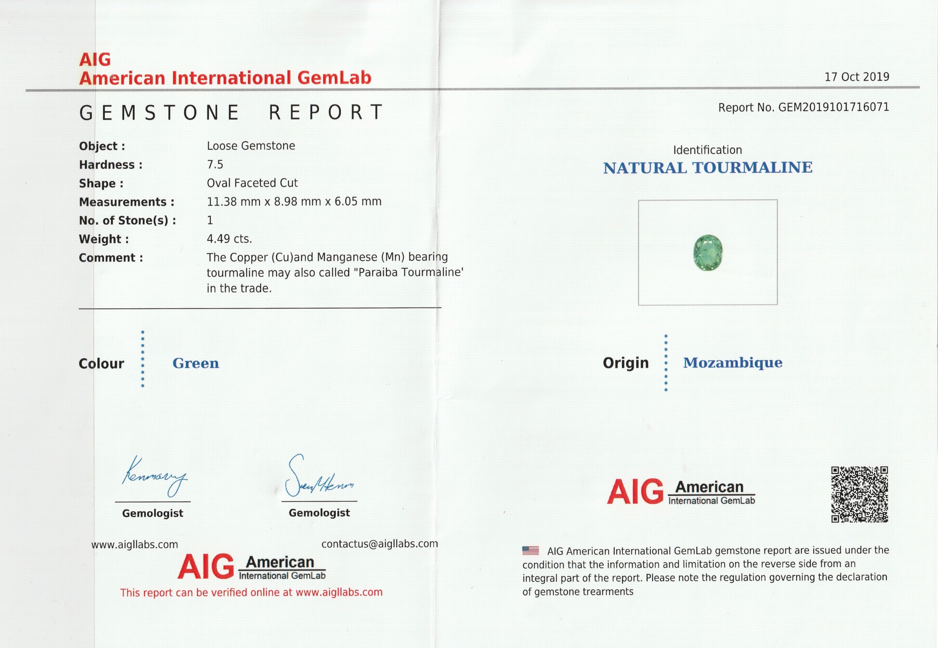 Detail d: Lot 4 lose Turmaline, zus. 9.47 ct, facett., in versch. Farbnuancen und Schliffen, lt. AIG-Expertise mit Handelsnamen Paraiba