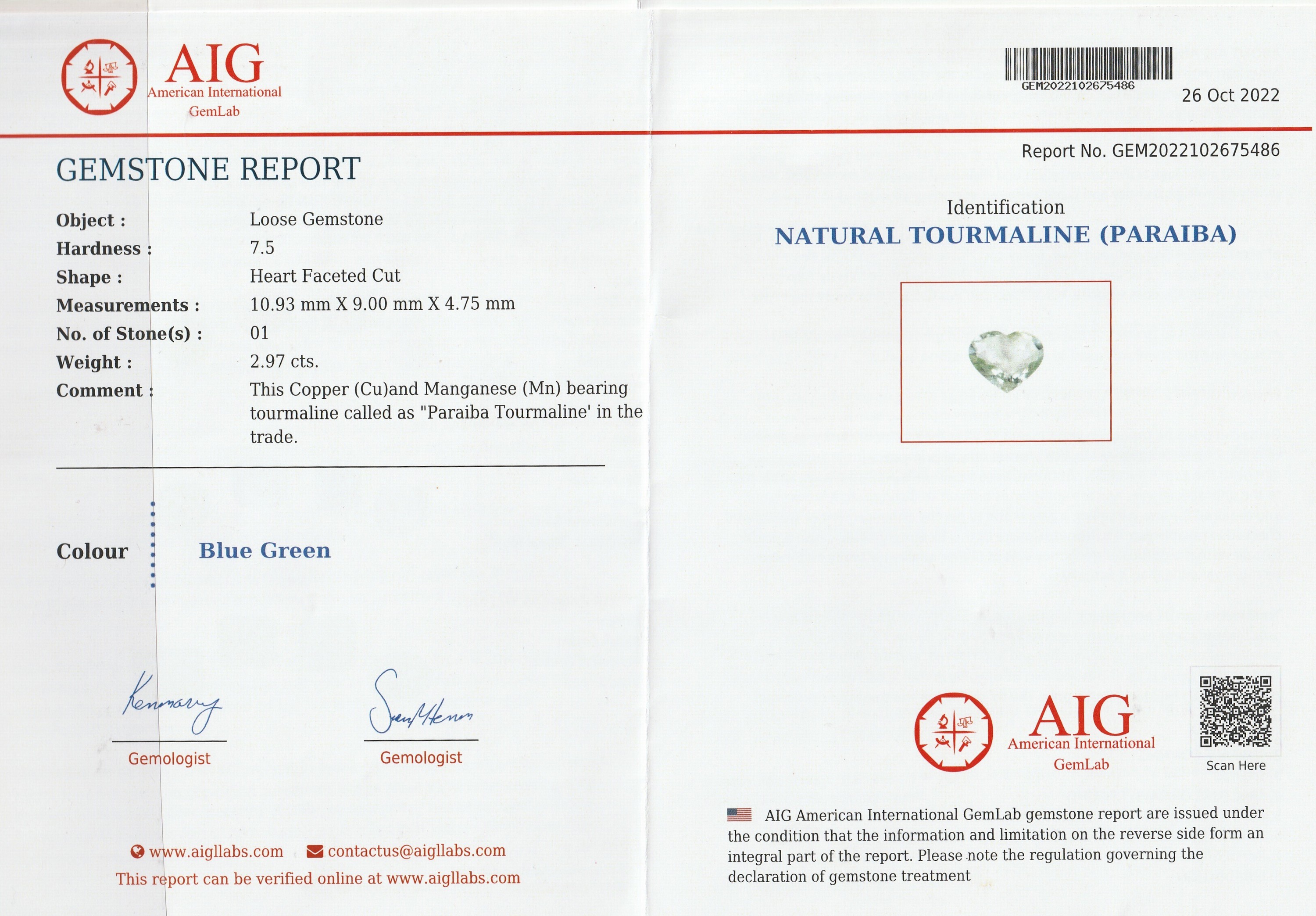 Detail e: Lot 4 lose Turmaline, zus. 9.47 ct, facett., in versch. Farbnuancen und Schliffen, lt. AIG-Expertise mit Handelsnamen Paraiba