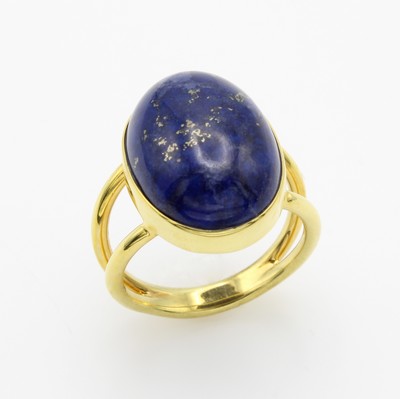 Image Ring mit Lapislazuli, GG 585/000, geteilte Ringschiene, Lapislazulicabochon ca. 16.5 ct, ...