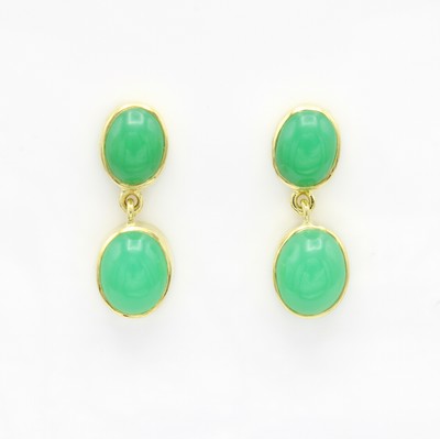 Image Paar Ohrstecker mit Chrysoprasen, GG 585/000, 4 Chrysoprascabochons zus. ca. 7.5 ct ...