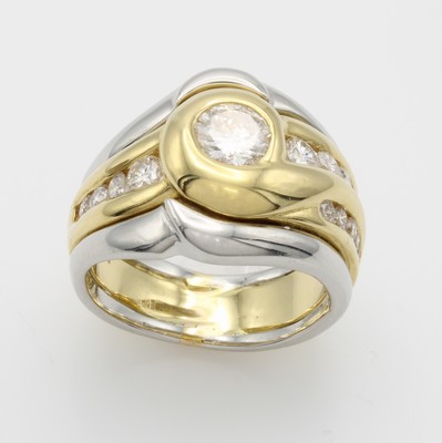 Image Ring mit Brillanten, Platin 900/000 u. GG 750/000, Solitär u. Besatzbrill. (in ...