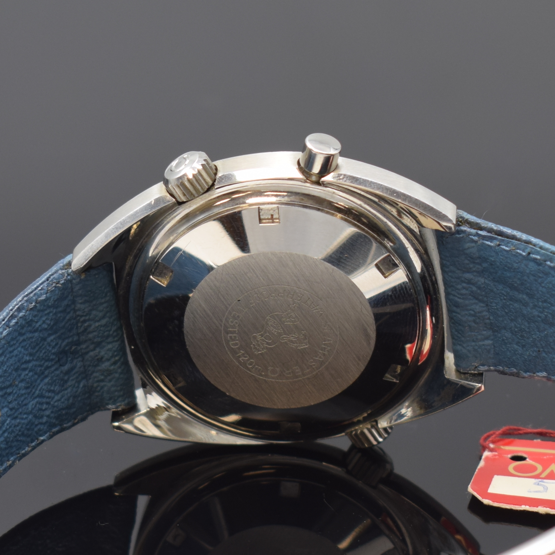 Detail e: OMEGA Seamaster Chronostop nahezu neuwertige Herrenarmbanduhr in Stahl Referenz 145.008, Schweiz um 1969, Handaufzug, verschr. 2-tlg. Geh. m. ...