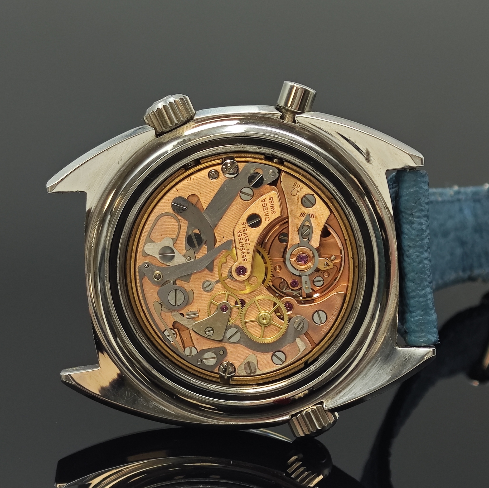 Detail f: OMEGA Seamaster Chronostop nahezu neuwertige Herrenarmbanduhr in Stahl Referenz 145.008, Schweiz um 1969, Handaufzug, verschr. 2-tlg. Geh. m. ...